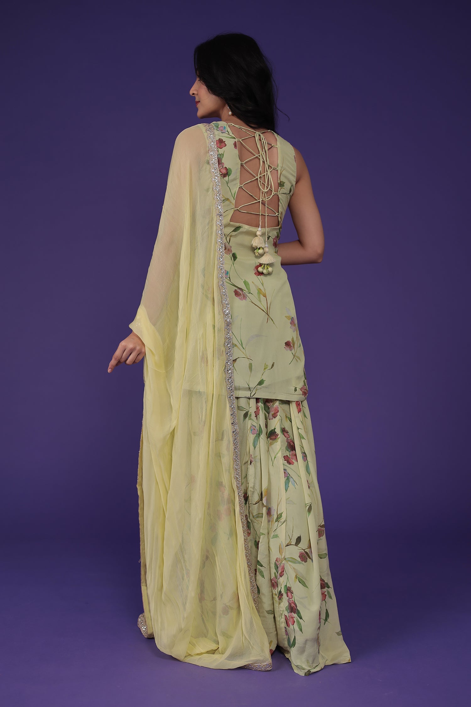 Printed Chinon Silk Suit with Embellished work