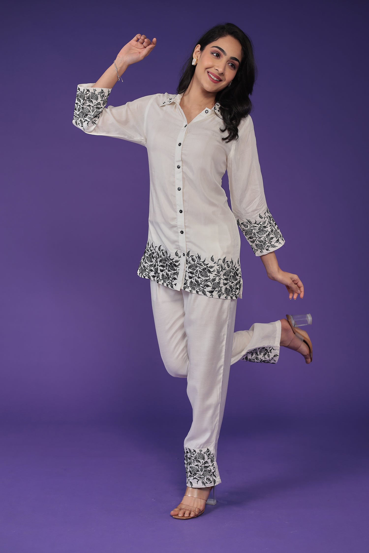 Silk Blend Co Ords Set with Embroidered work