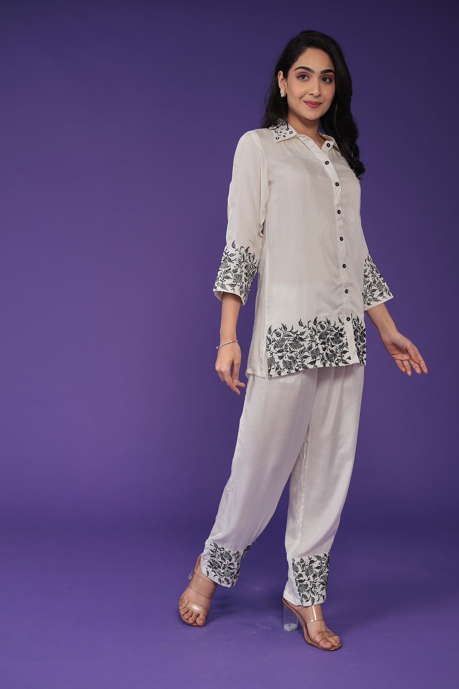 Silk Blend Co Ords Set with Embroidered work