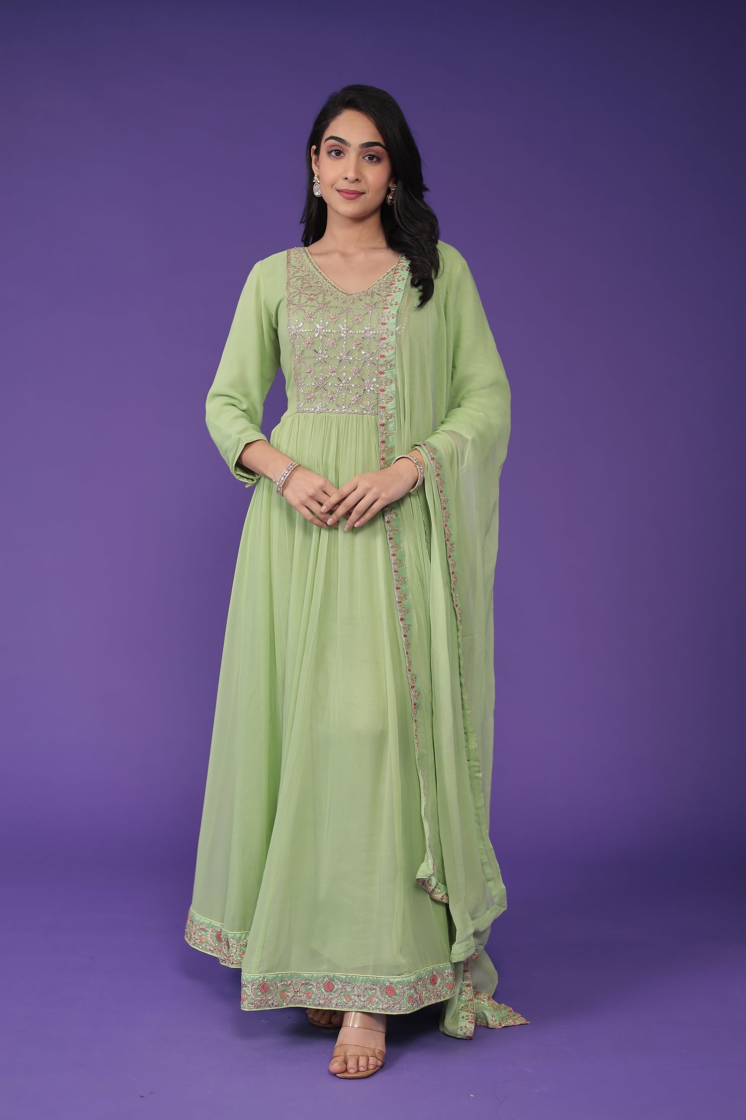 Georgette Anarkali Embroidered Suit with Dori work