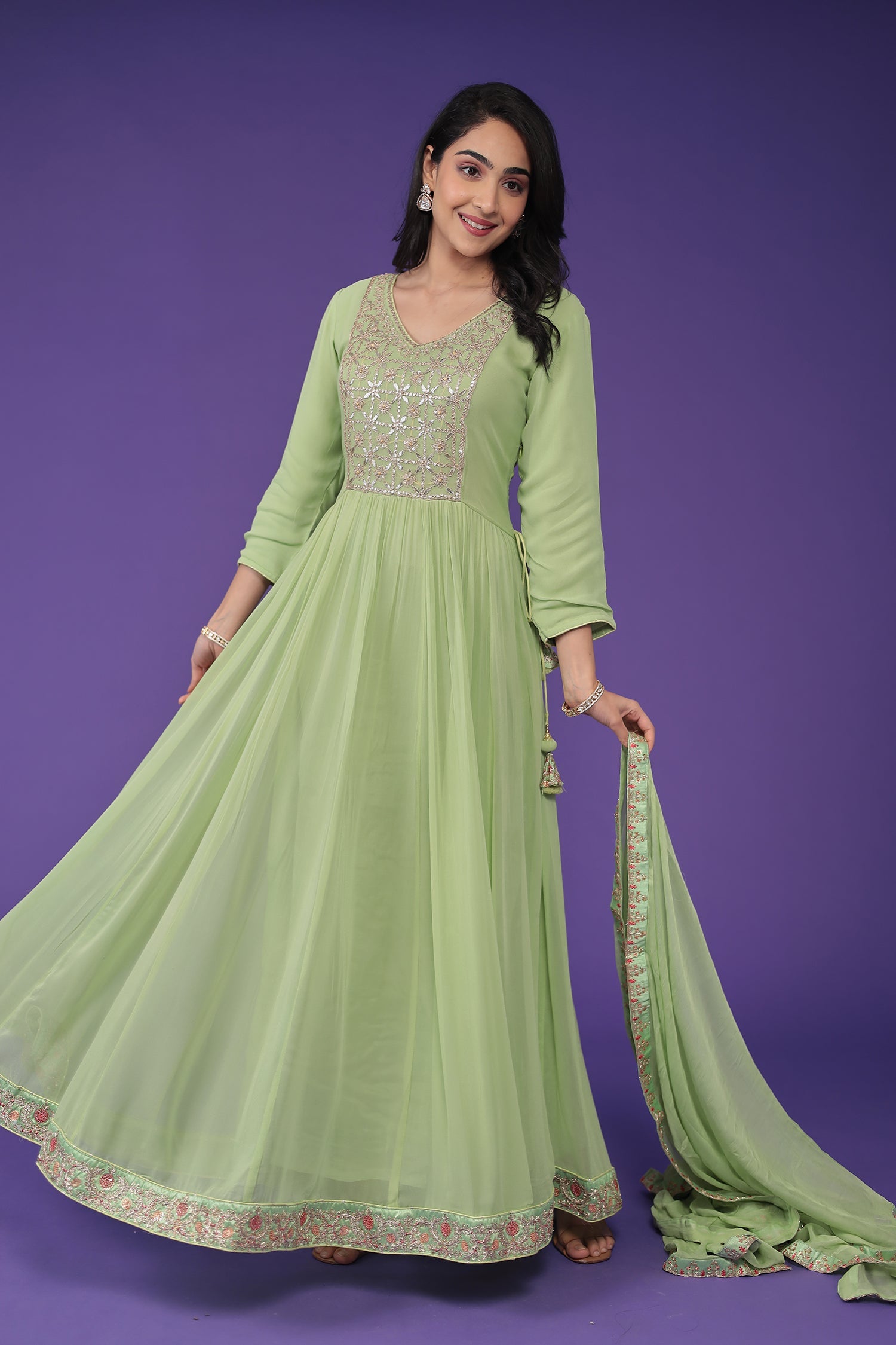 Georgette Anarkali Embroidered Suit with Dori work
