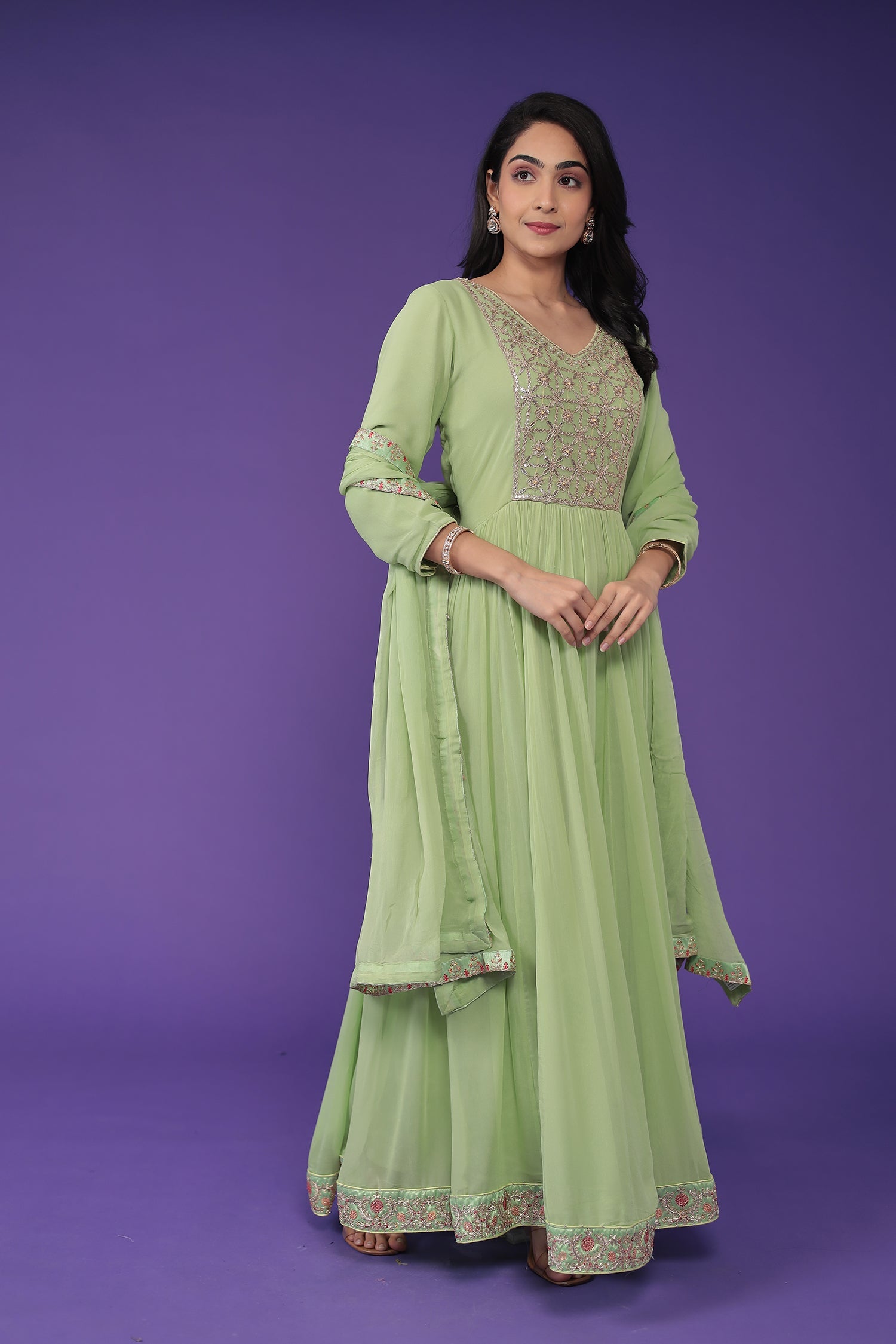 Georgette Anarkali Embroidered Suit with Dori work