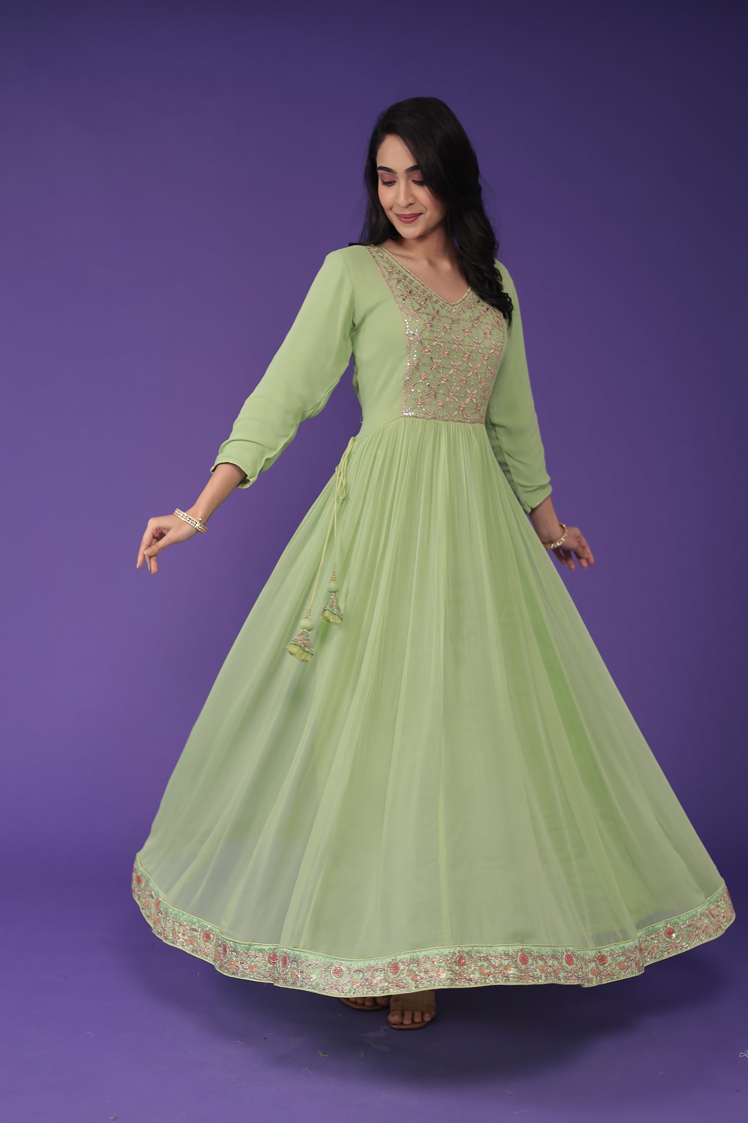 Georgette Anarkali Embroidered Suit with Dori work