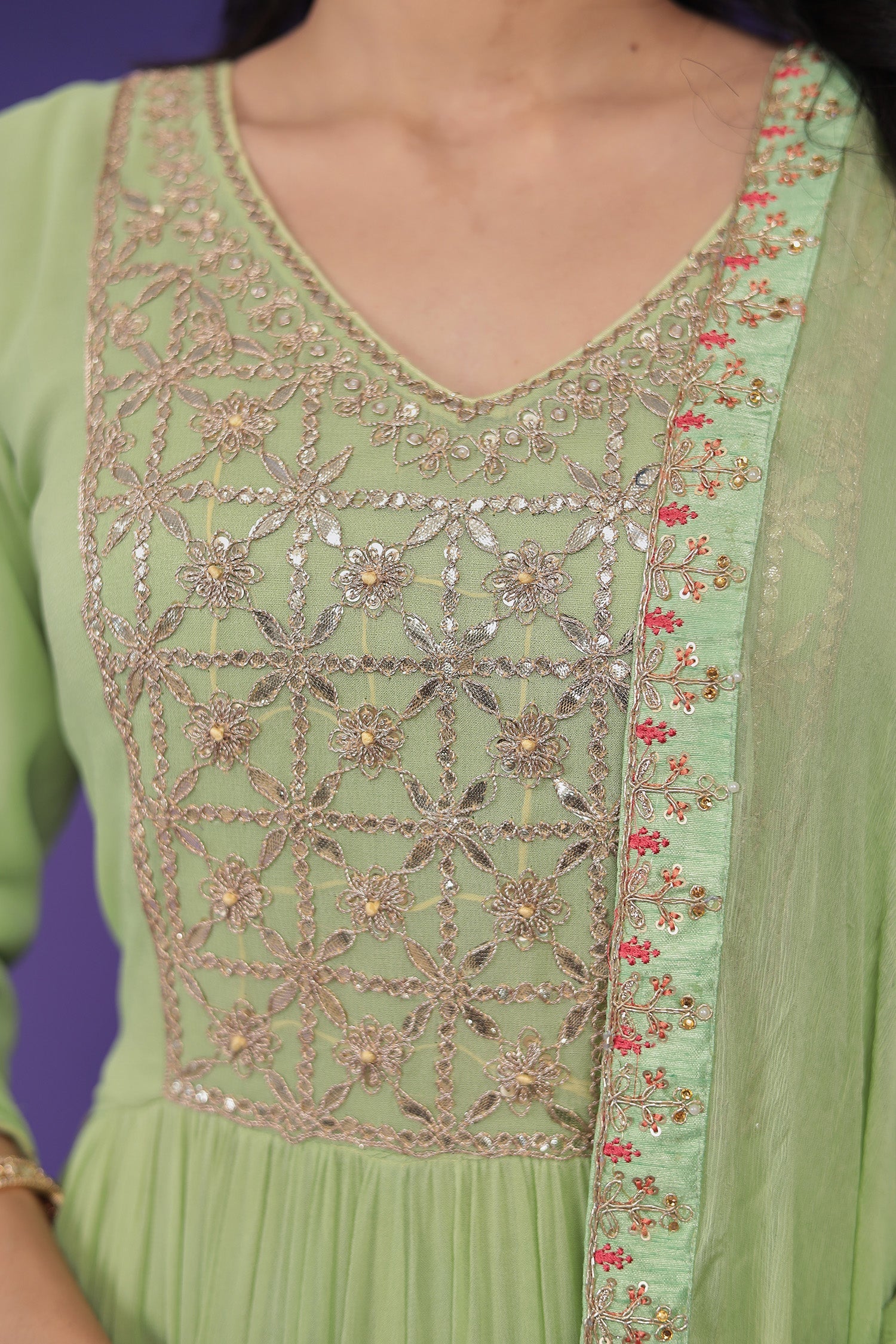 Georgette Anarkali Embroidered Suit with Dori work