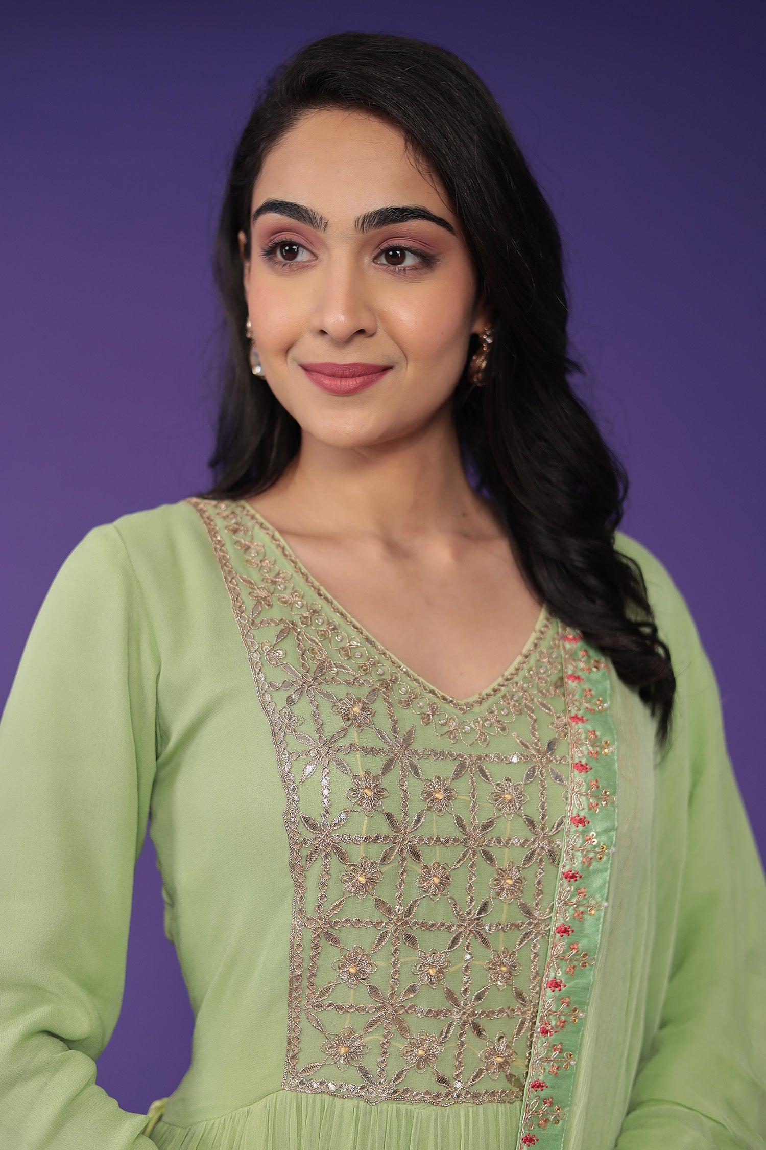 Georgette Anarkali Embroidered Suit with Dori work