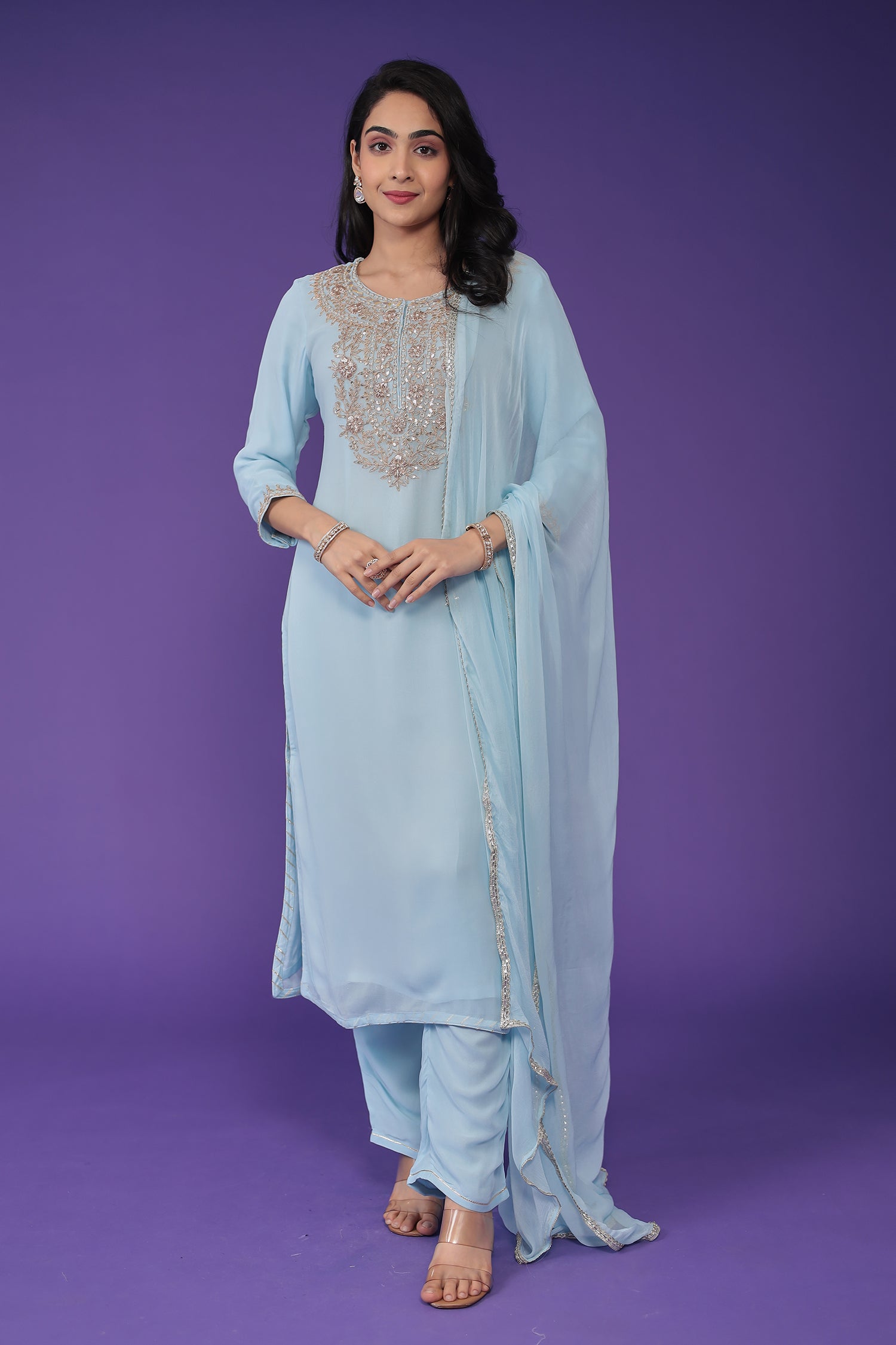 Georgette Suit Embroidered with Dori work