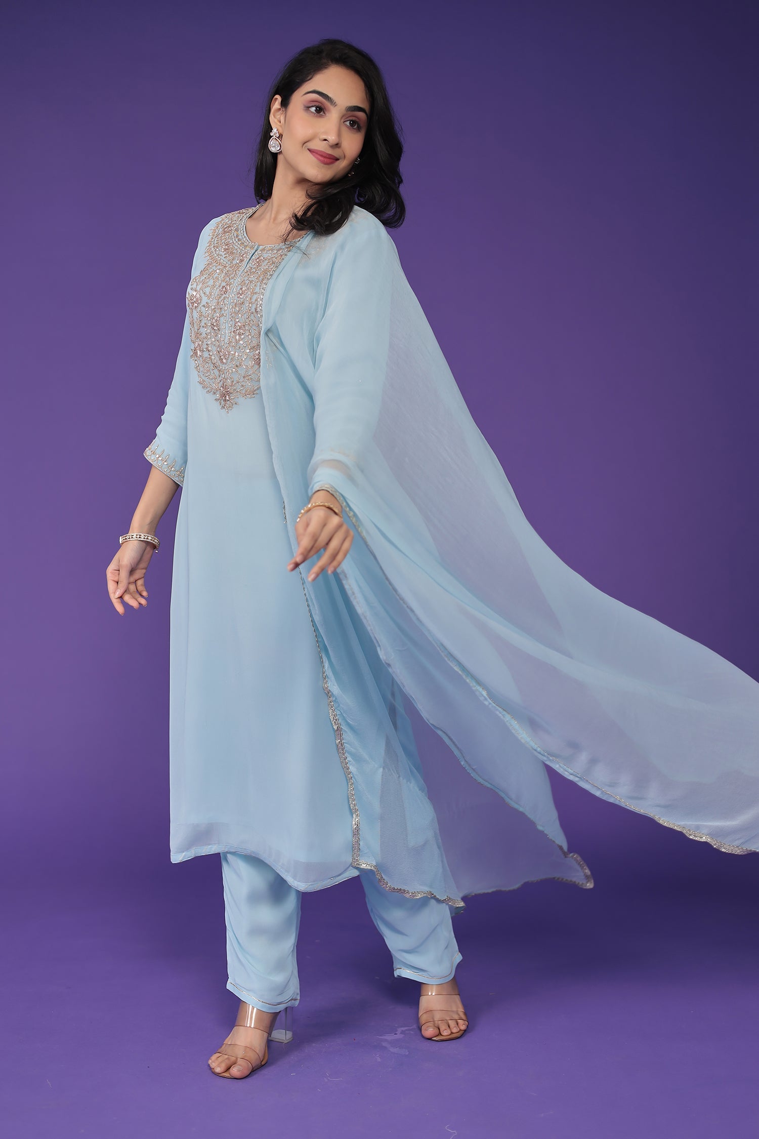 Georgette Suit Embroidered with Dori work