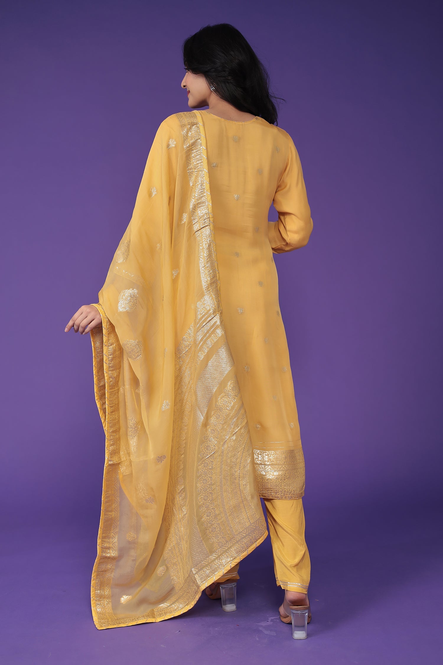 Handloom Organza Suit with Dori and Gota Patti work