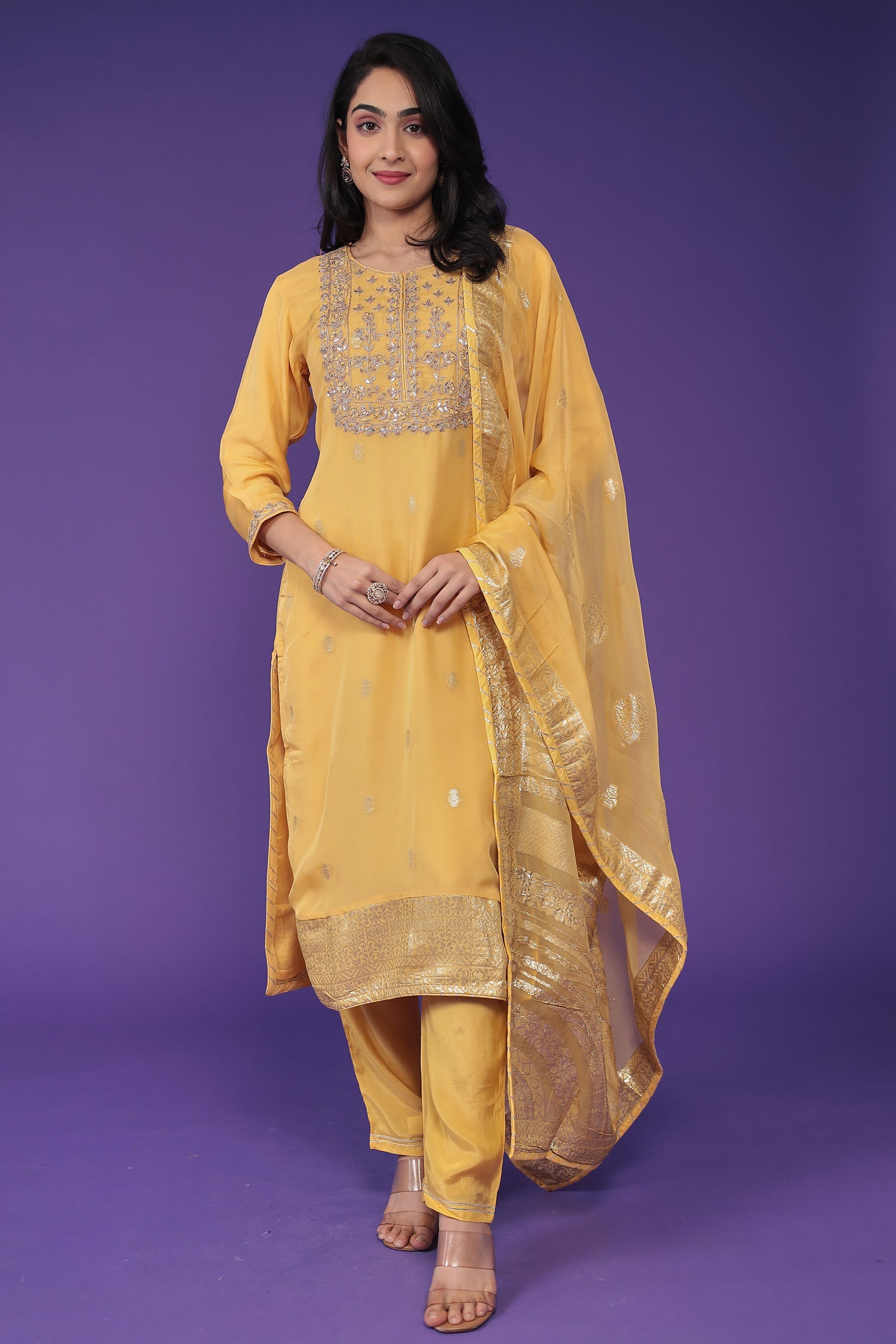Handloom Organza Suit with Dori and Gota Patti work