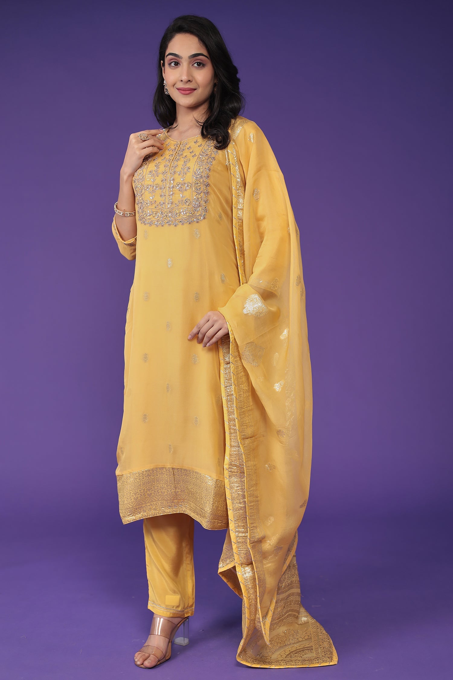 Handloom Organza Suit with Dori and Gota Patti work