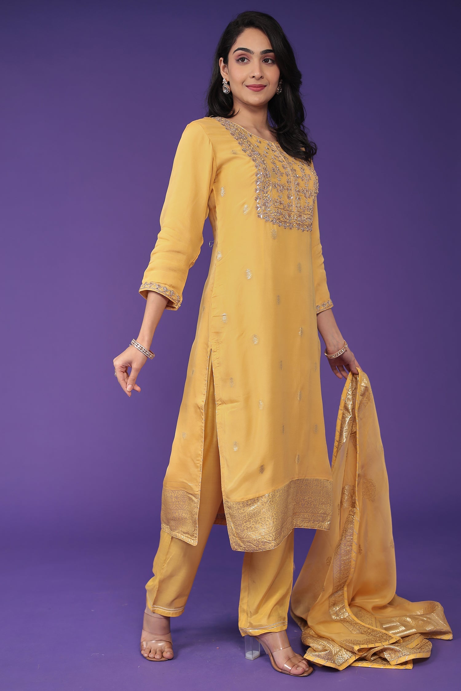 Handloom Organza Suit with Dori and Gota Patti work