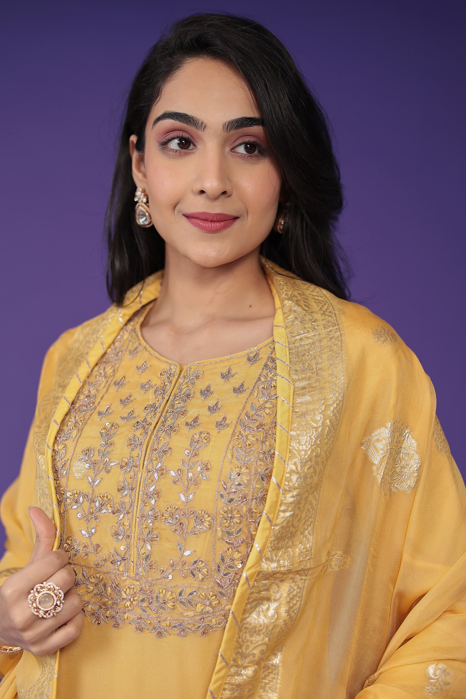 Handloom Organza Suit with Dori and Gota Patti work