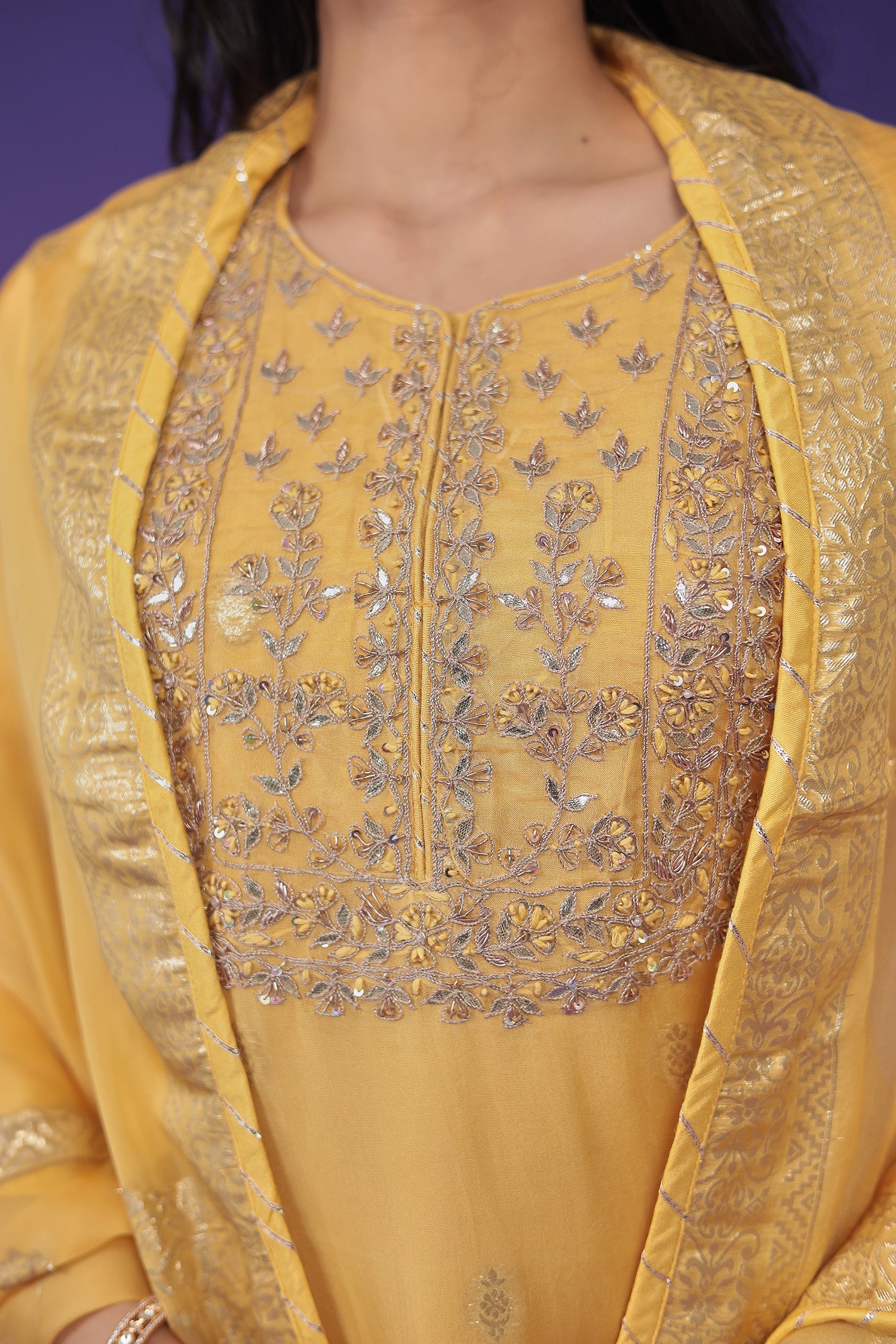 Handloom Organza Suit with Dori and Gota Patti work