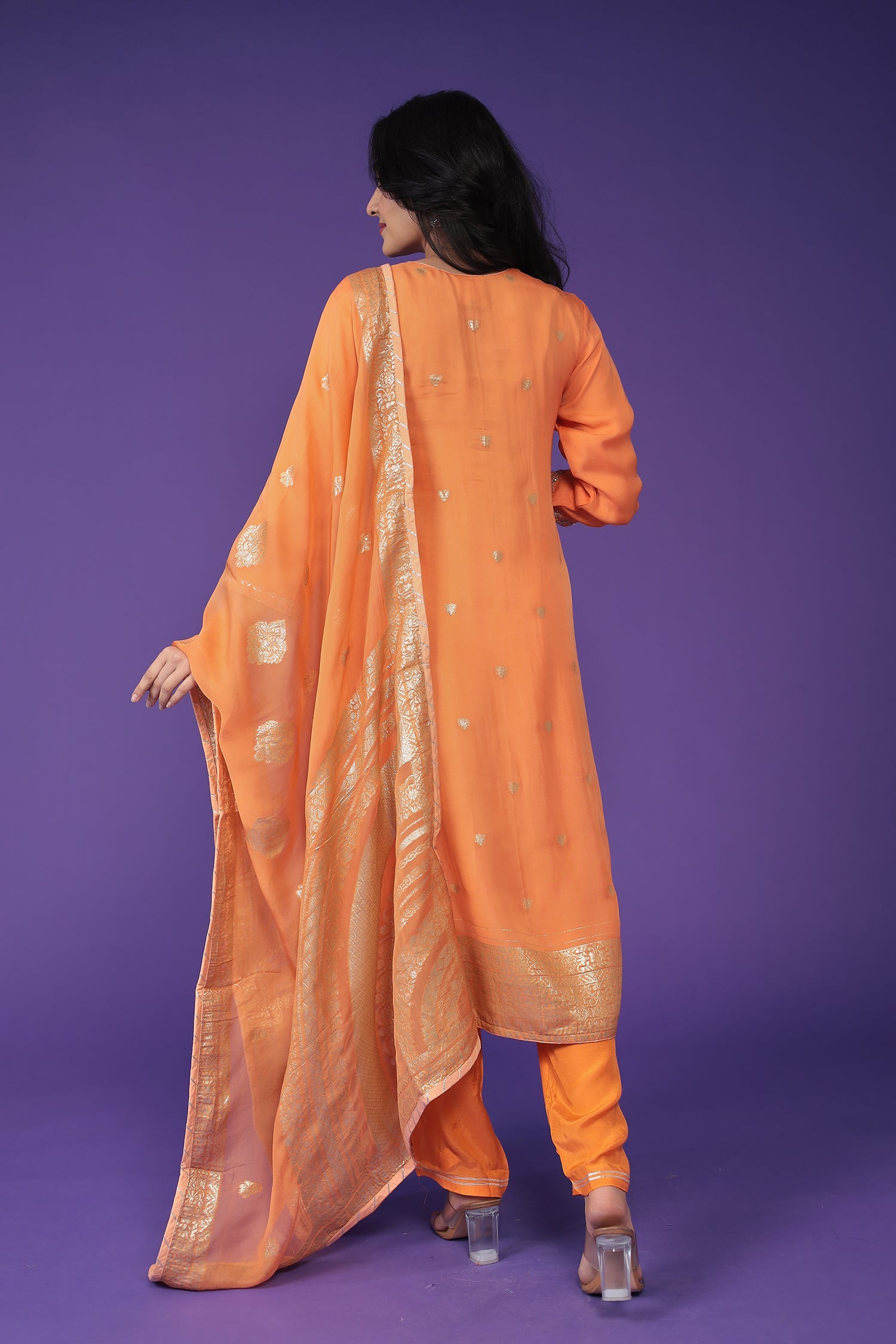 Handloom Organza Suit with Dori and Gota Patti work