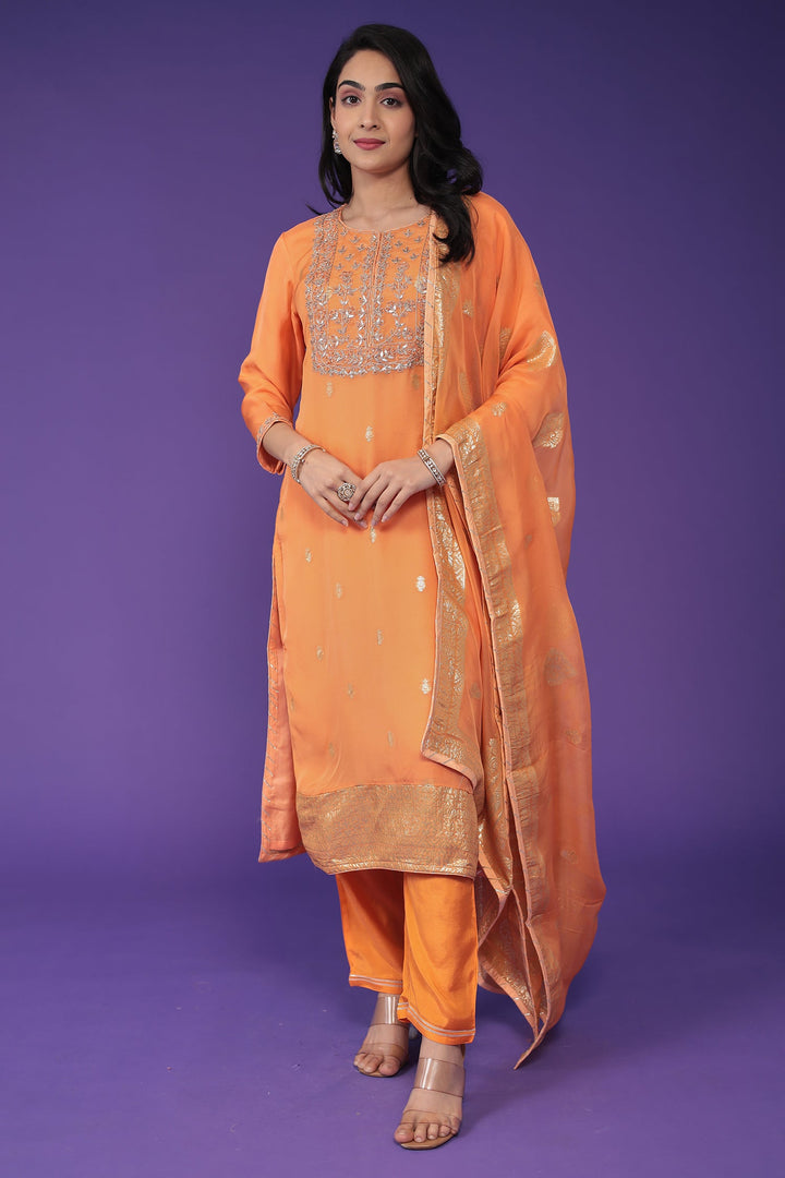 Handloom Organza Suit with Dori and Gota Patti work