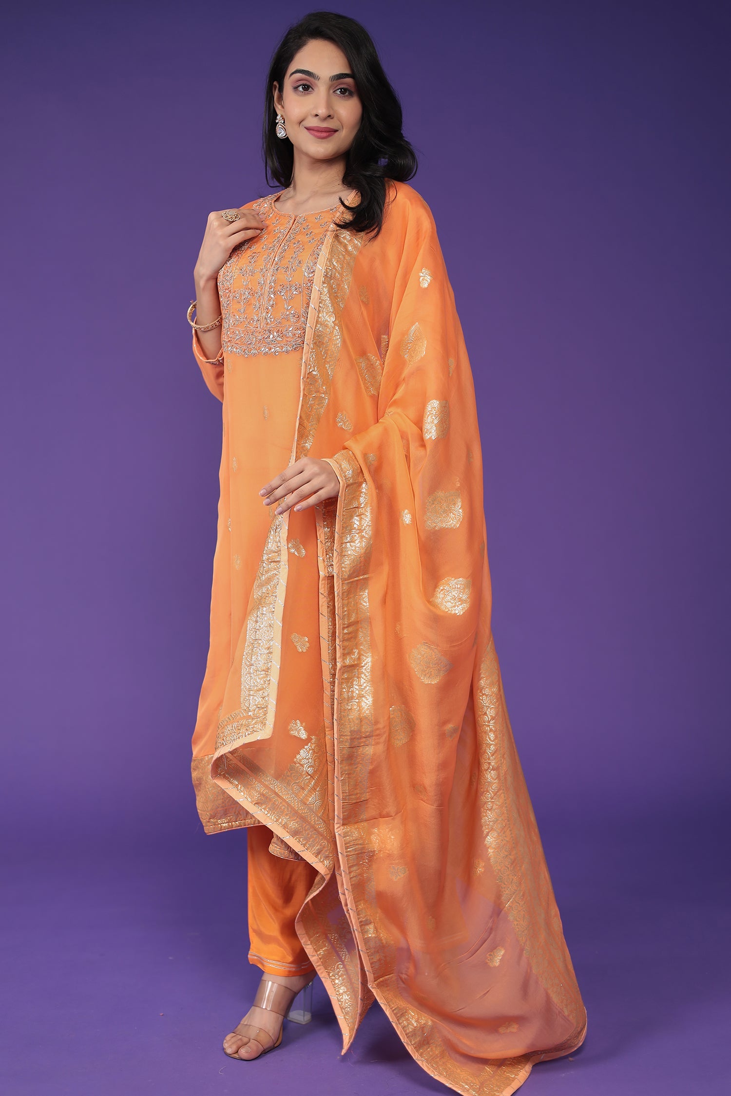 Handloom Organza Suit with Dori and Gota Patti work