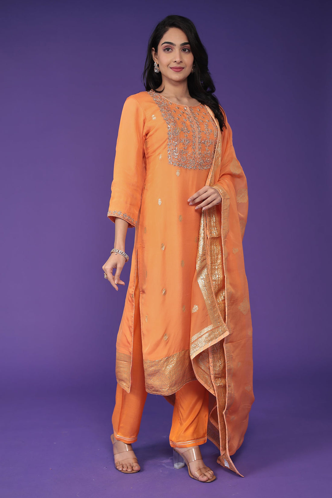 Handloom Organza Suit with Dori and Gota Patti work