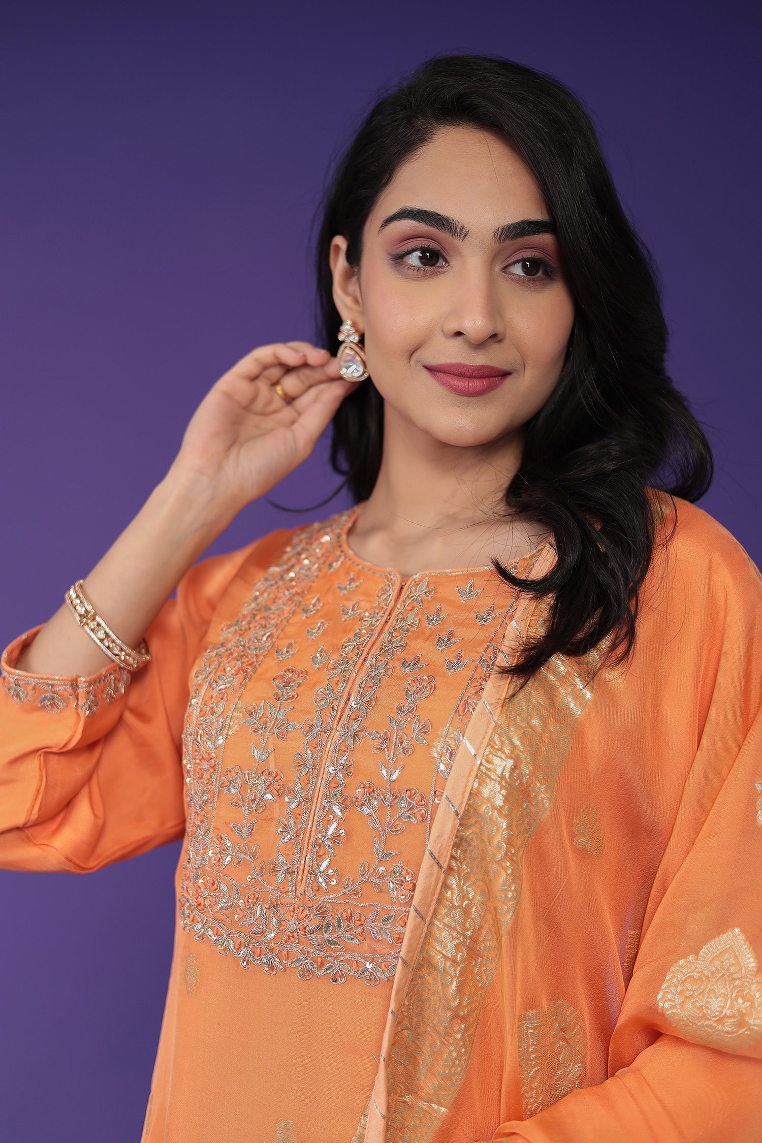 Handloom Organza Suit with Dori and Gota Patti work