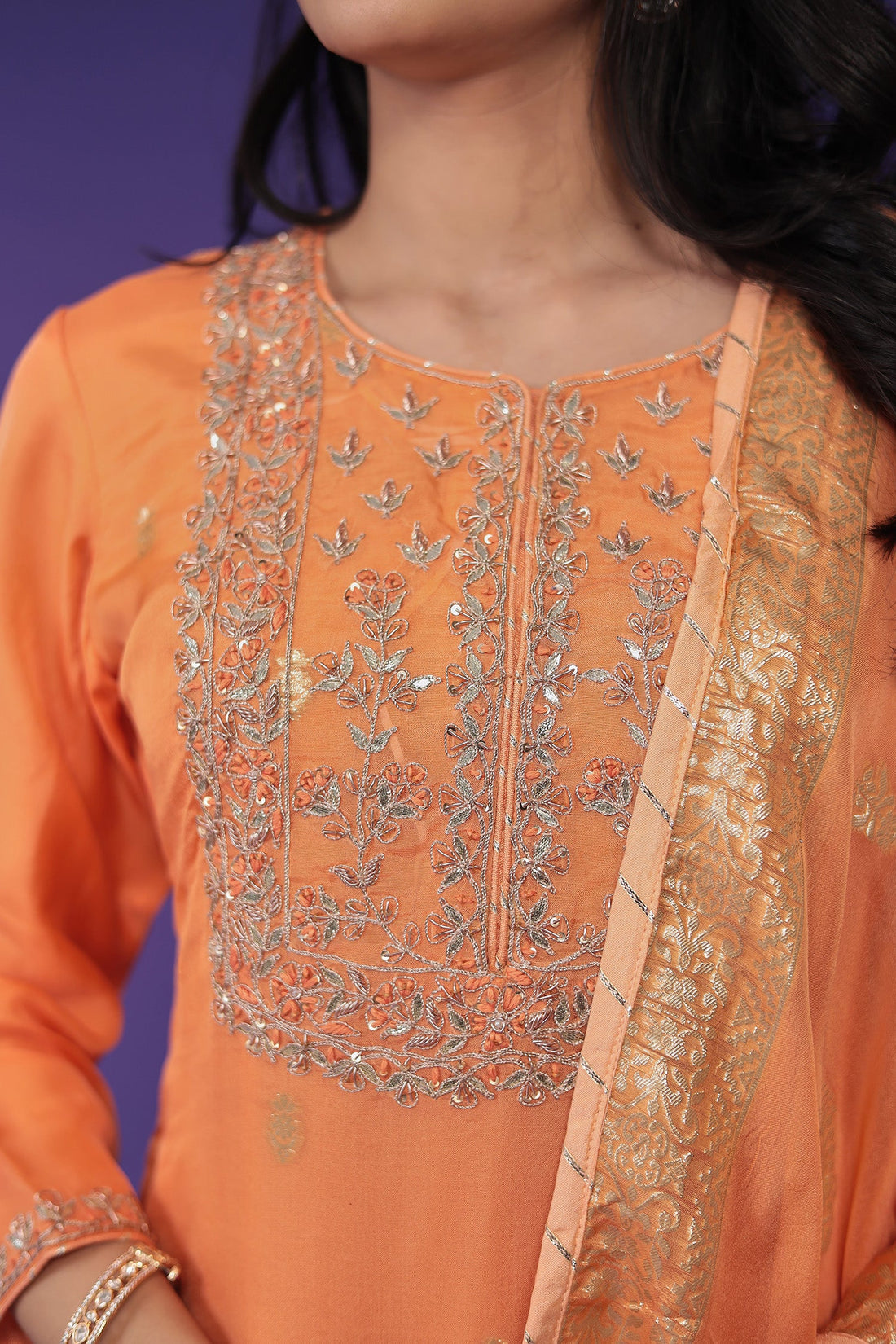 Handloom Organza Suit with Dori and Gota Patti work