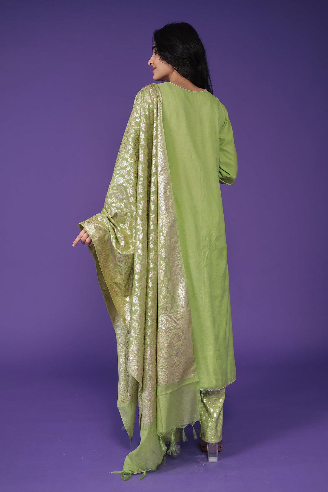 Handloom Chanderi Suit with Dori and Gota Patti work