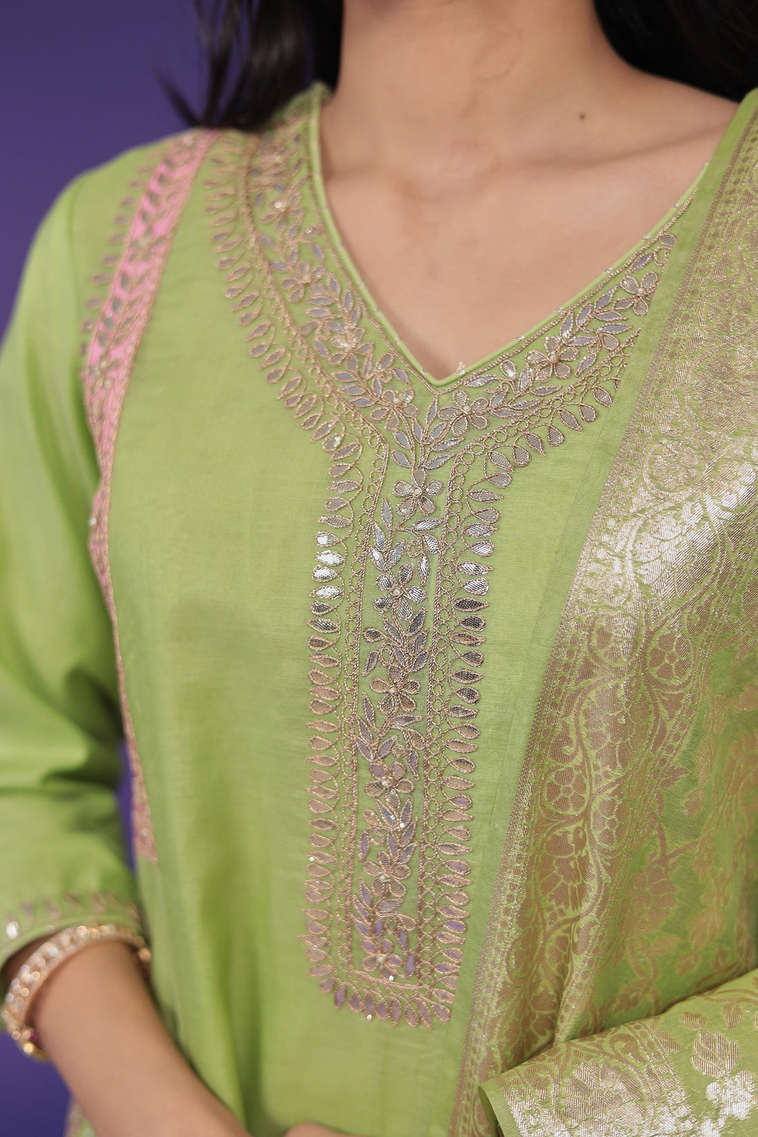 Handloom Chanderi Suit with Dori and Gota Patti work