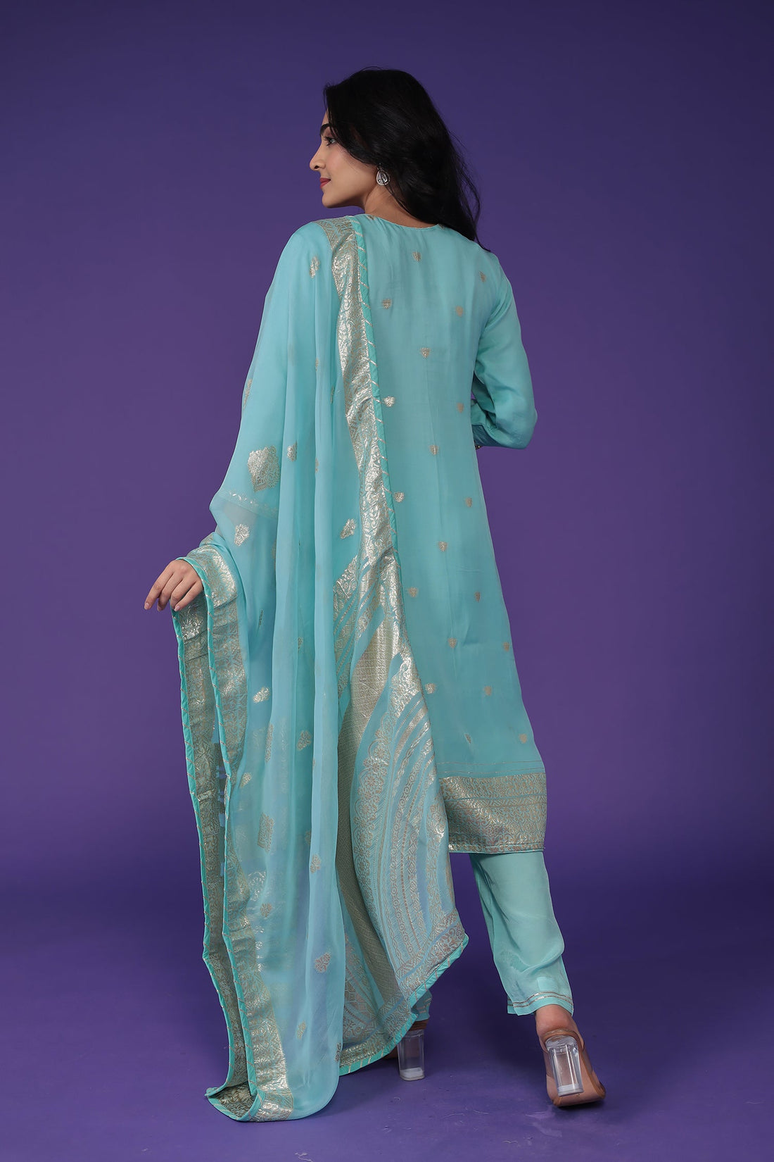 Handloom Organza Suit with Dori and Gota Patti work