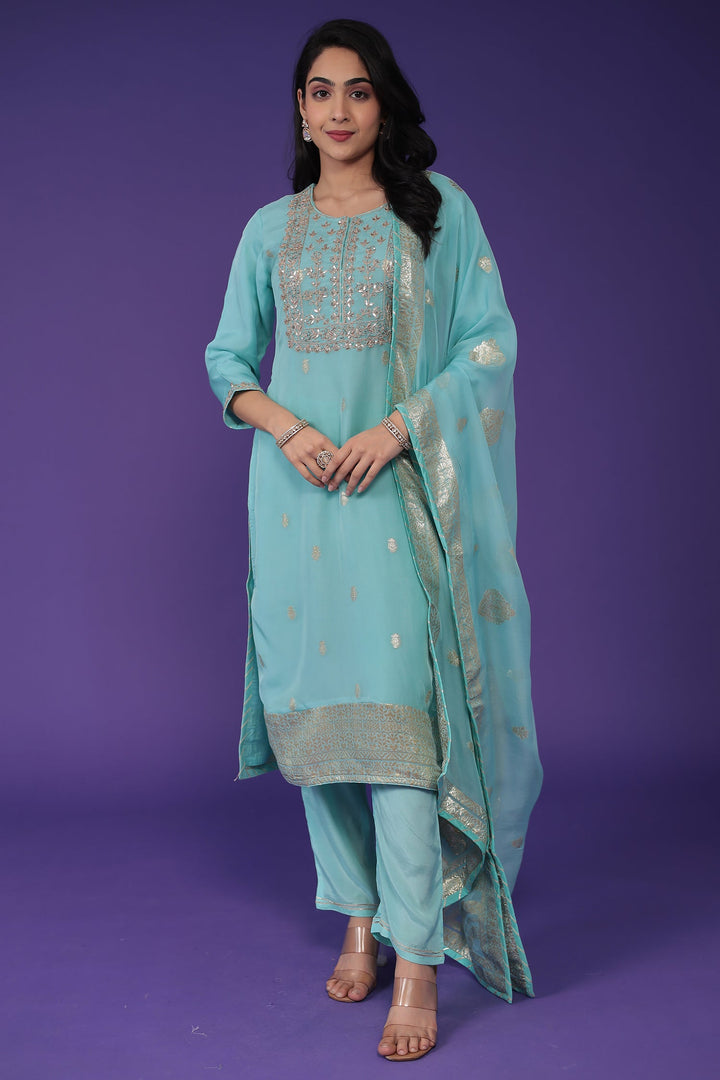 Handloom Organza Suit with Dori and Gota Patti work