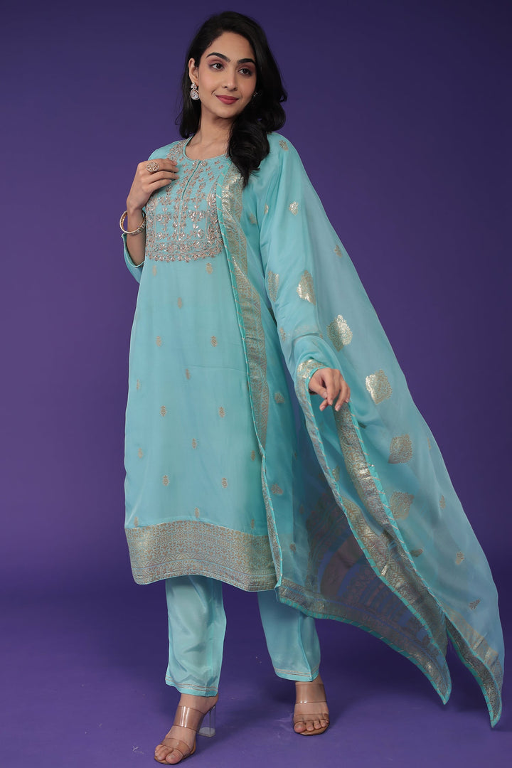 Handloom Organza Suit with Dori and Gota Patti work