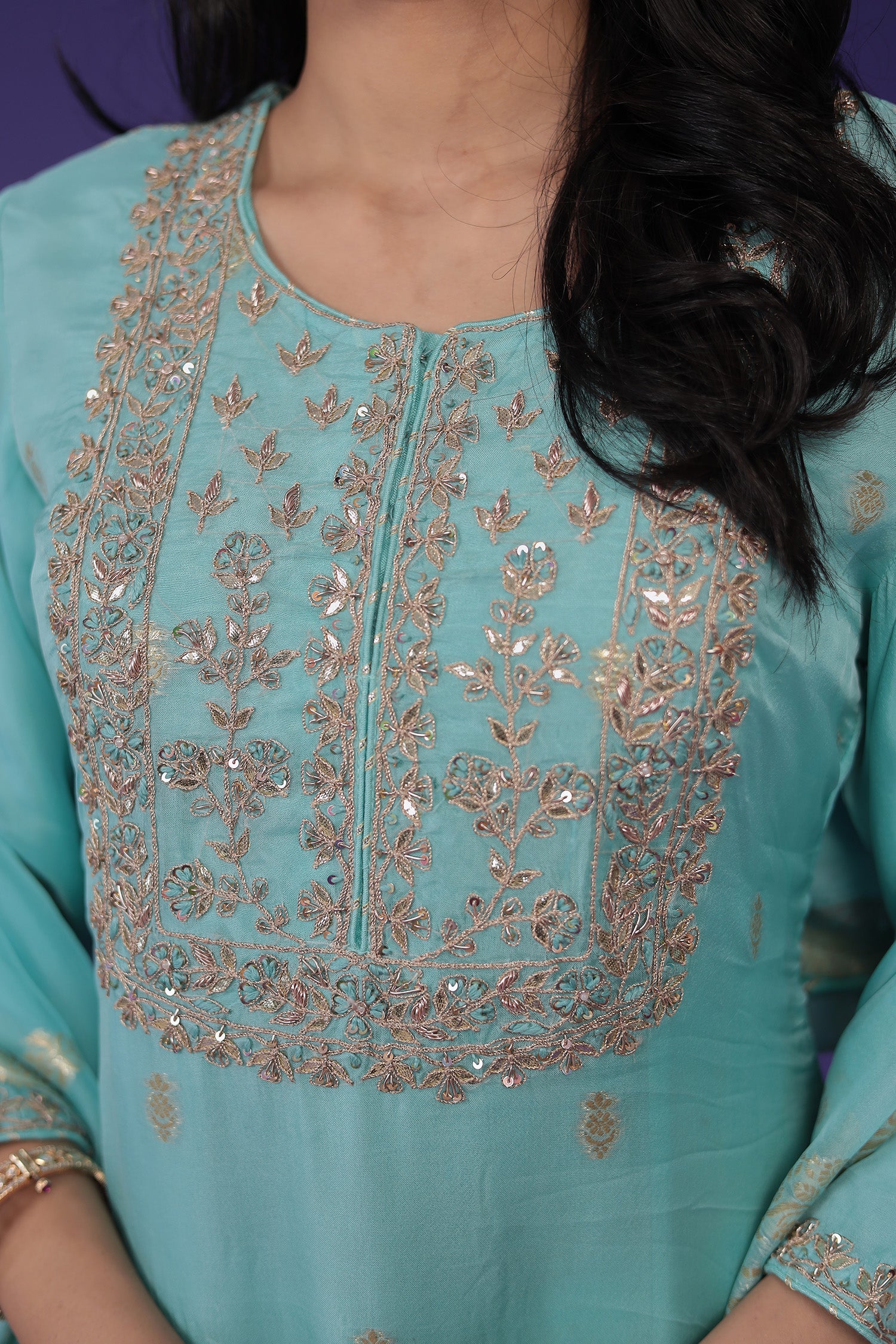 Handloom Organza Suit with Dori and Gota Patti work