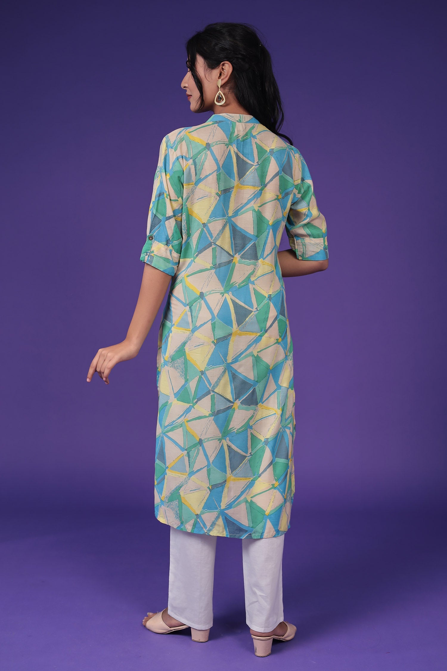 Printed Silk Blend Kurta Stitched