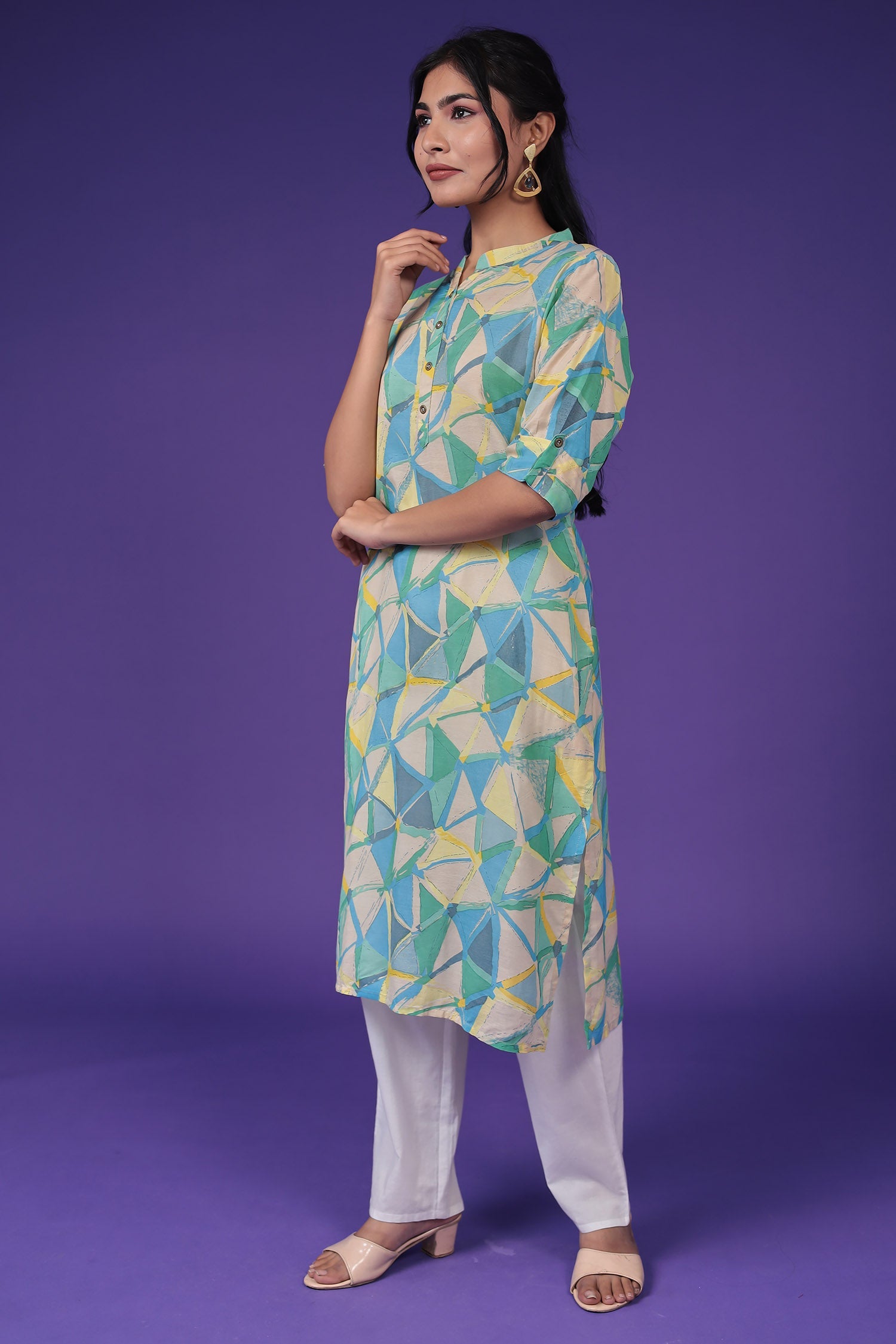 Printed Silk Blend Kurta Stitched