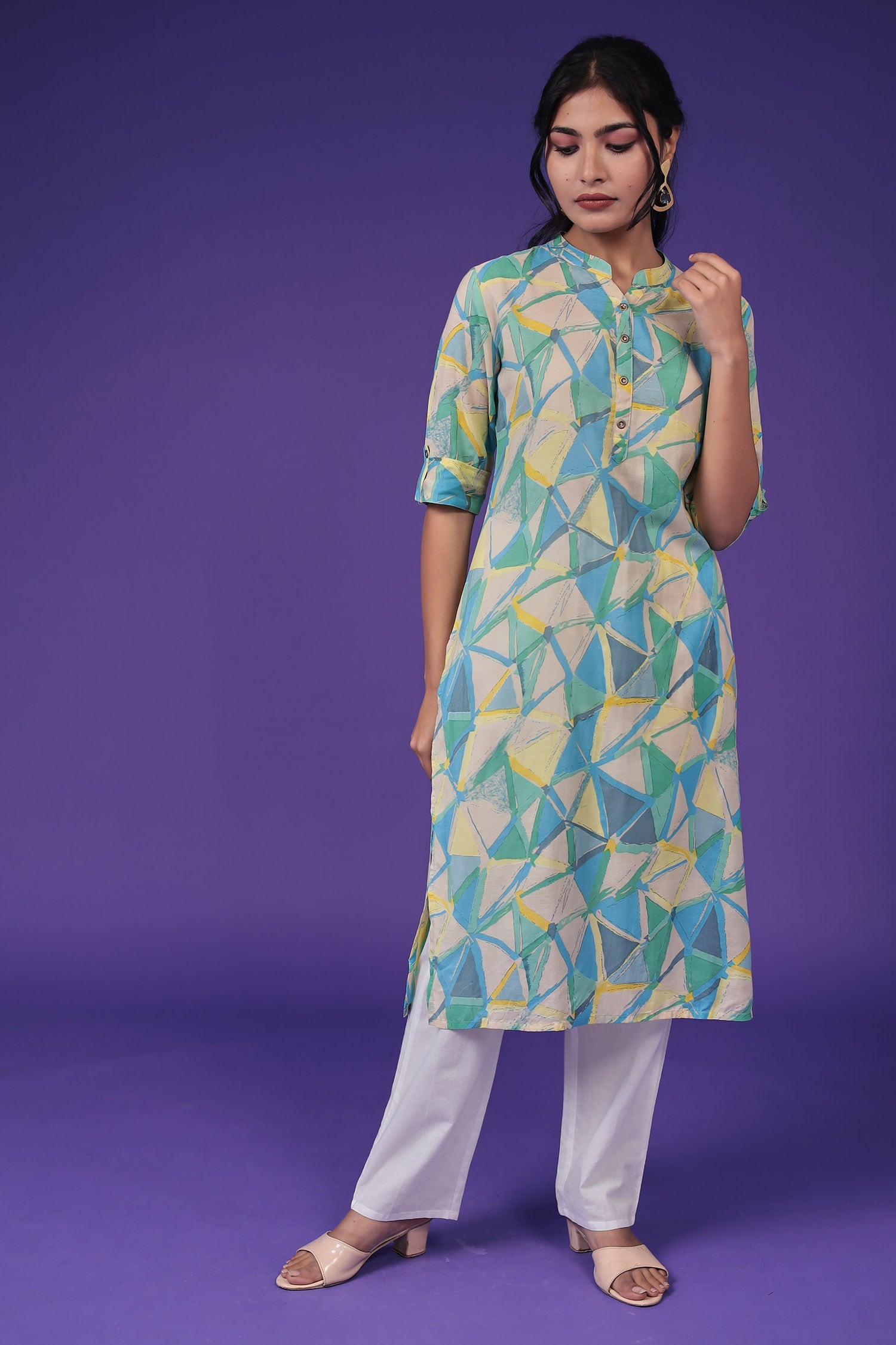 Printed Silk Blend Kurta Stitched