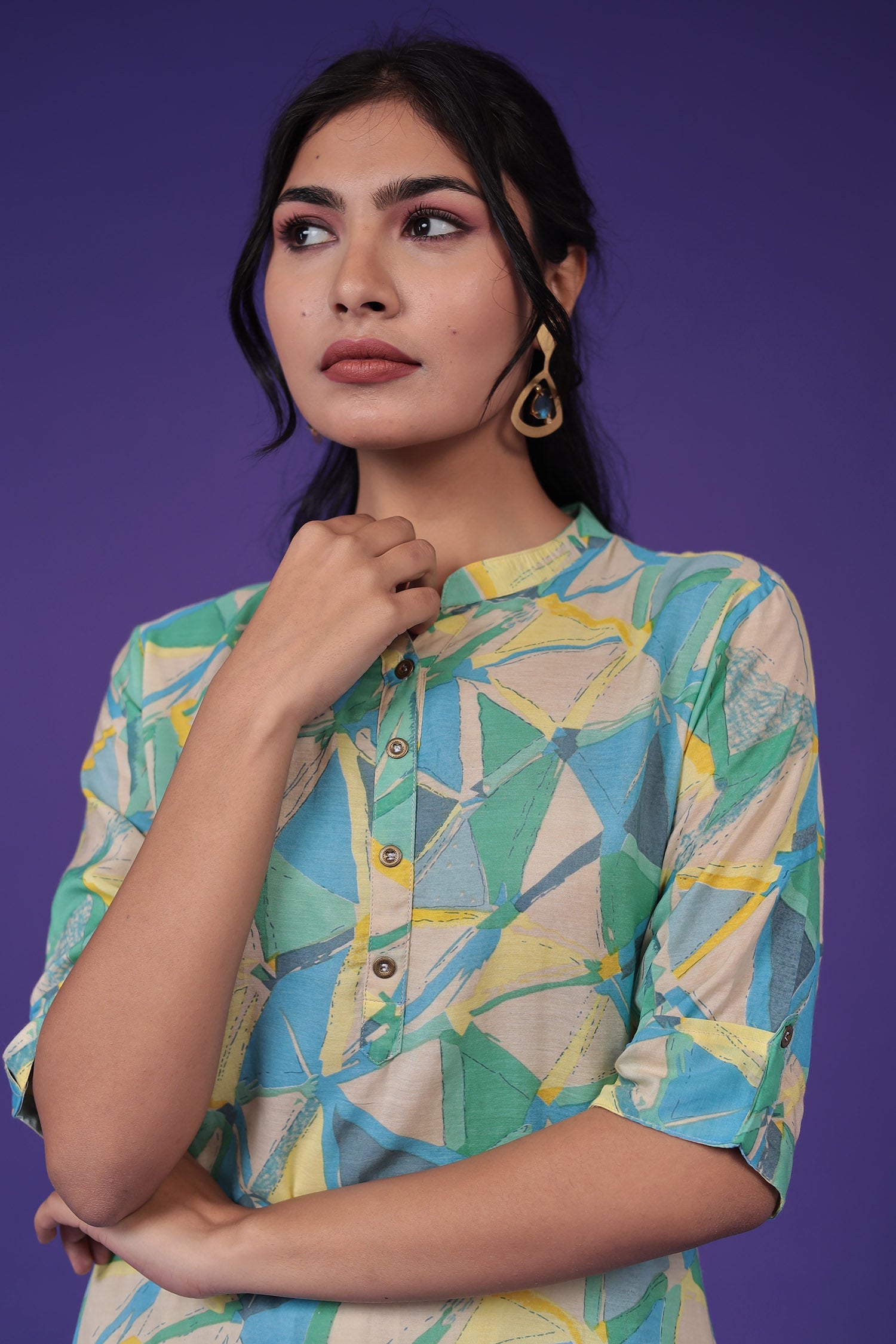 Printed Silk Blend Kurta Stitched