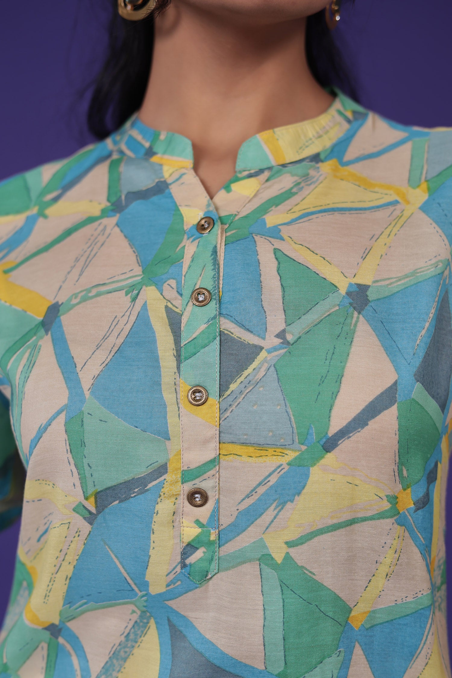 Printed Silk Blend Kurta Stitched