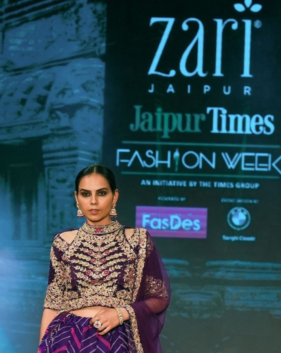 Leheriya Organza Lehenga Embroidered with Zardozi work