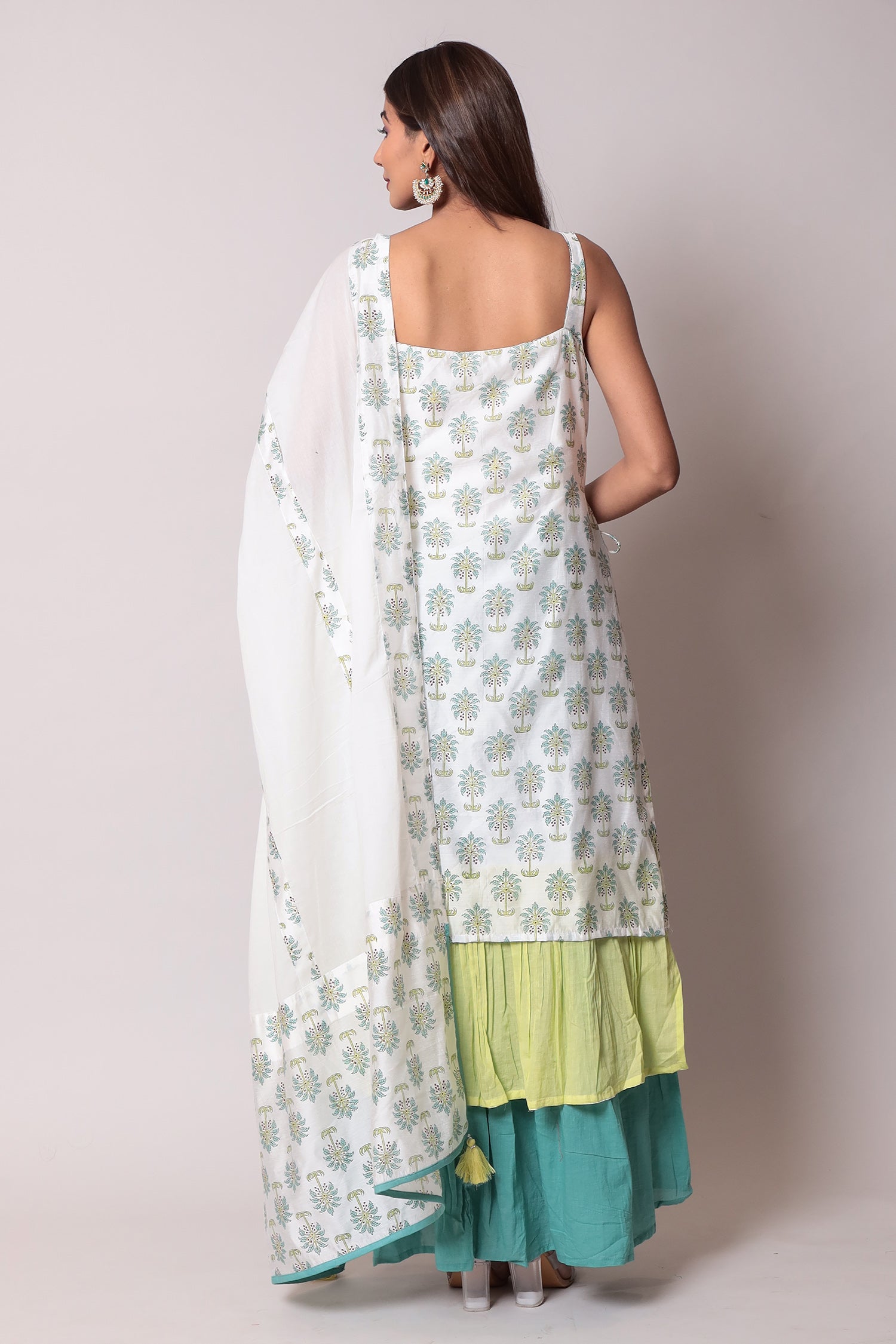 Exquisite Threadwork Embellished Cotton Silk Tiered Suit
