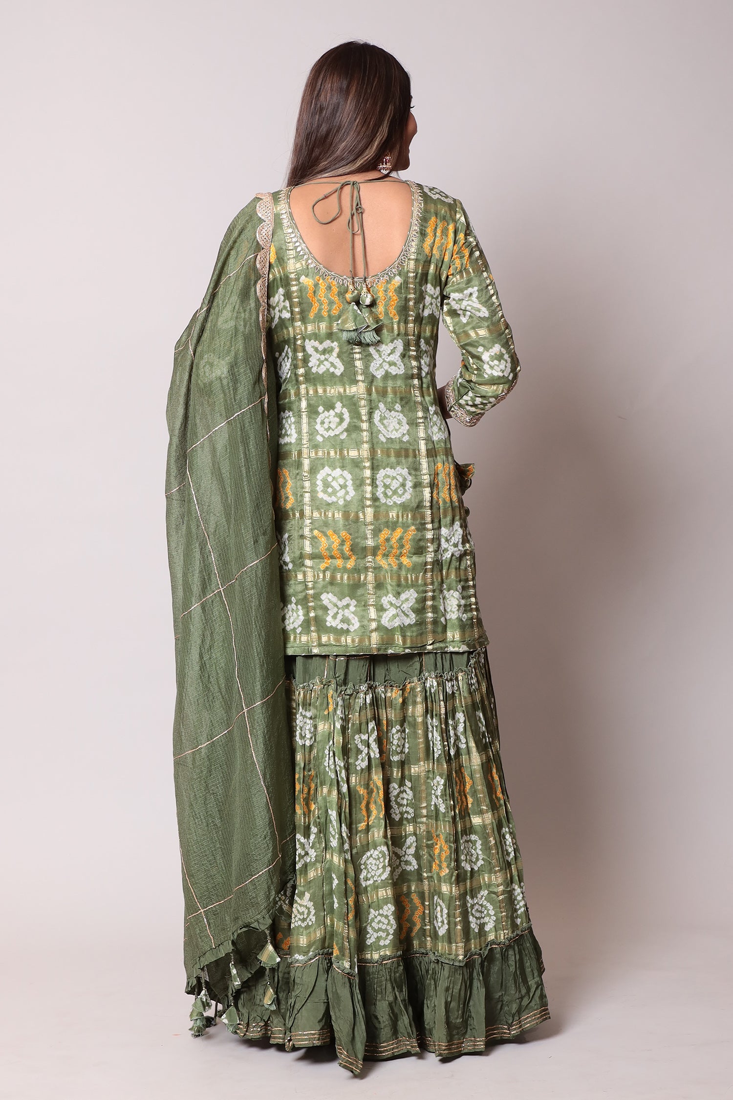 Ghatchola Silk Straight Suit with Bandhej Skirt