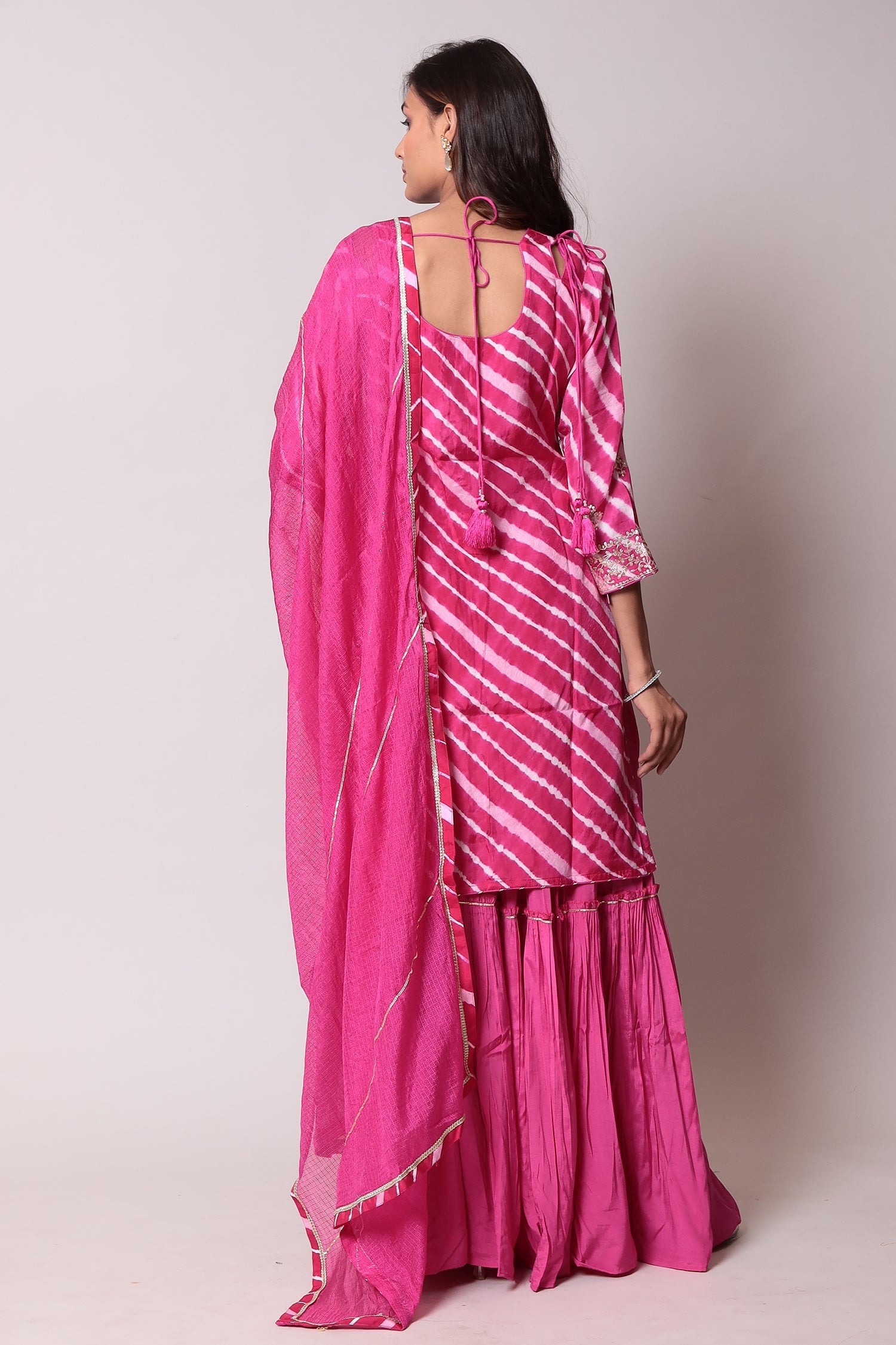 Straight Leheriya Silk Suit with Pittan Work