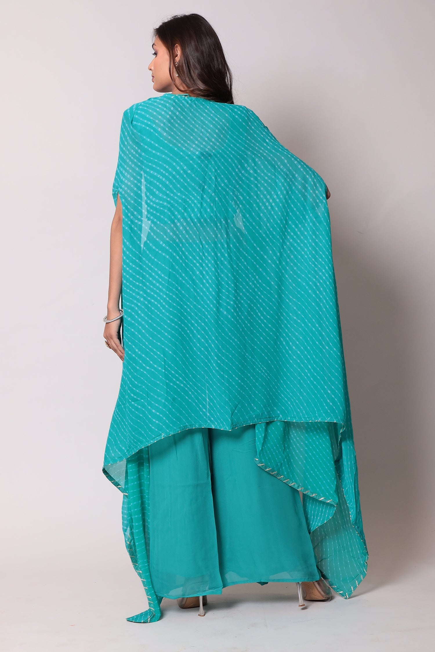 Mothra Georgette Palazzo Suit with Embroidered Cape Jacket