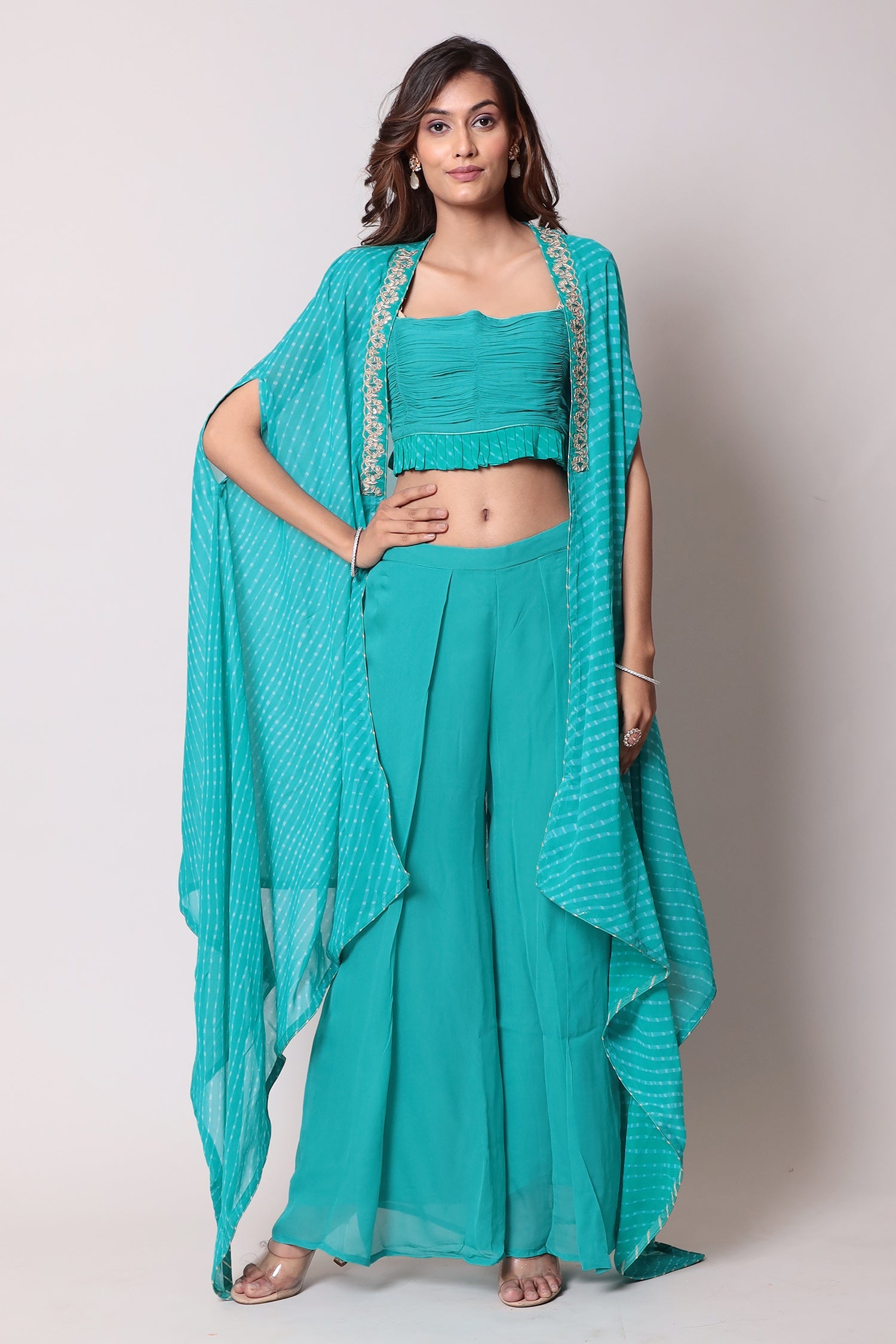 Mothra Georgette Palazzo Suit with Embroidered Cape Jacket