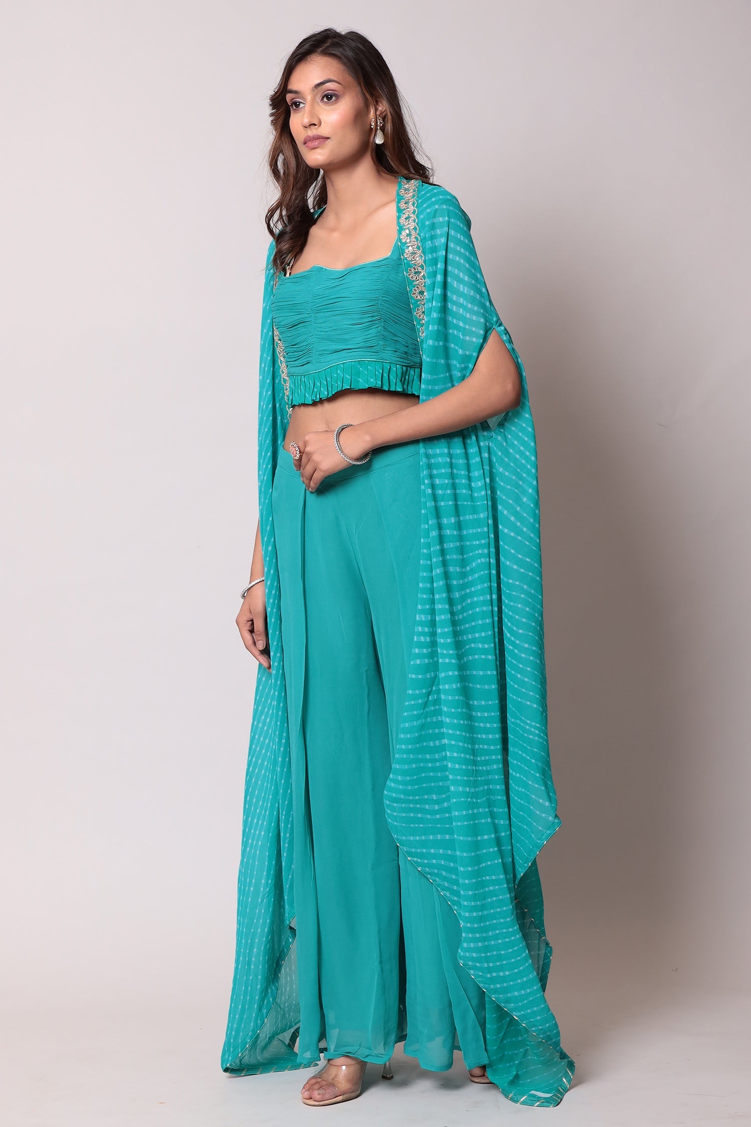 Mothra Georgette Palazzo Suit with Embroidered Cape Jacket