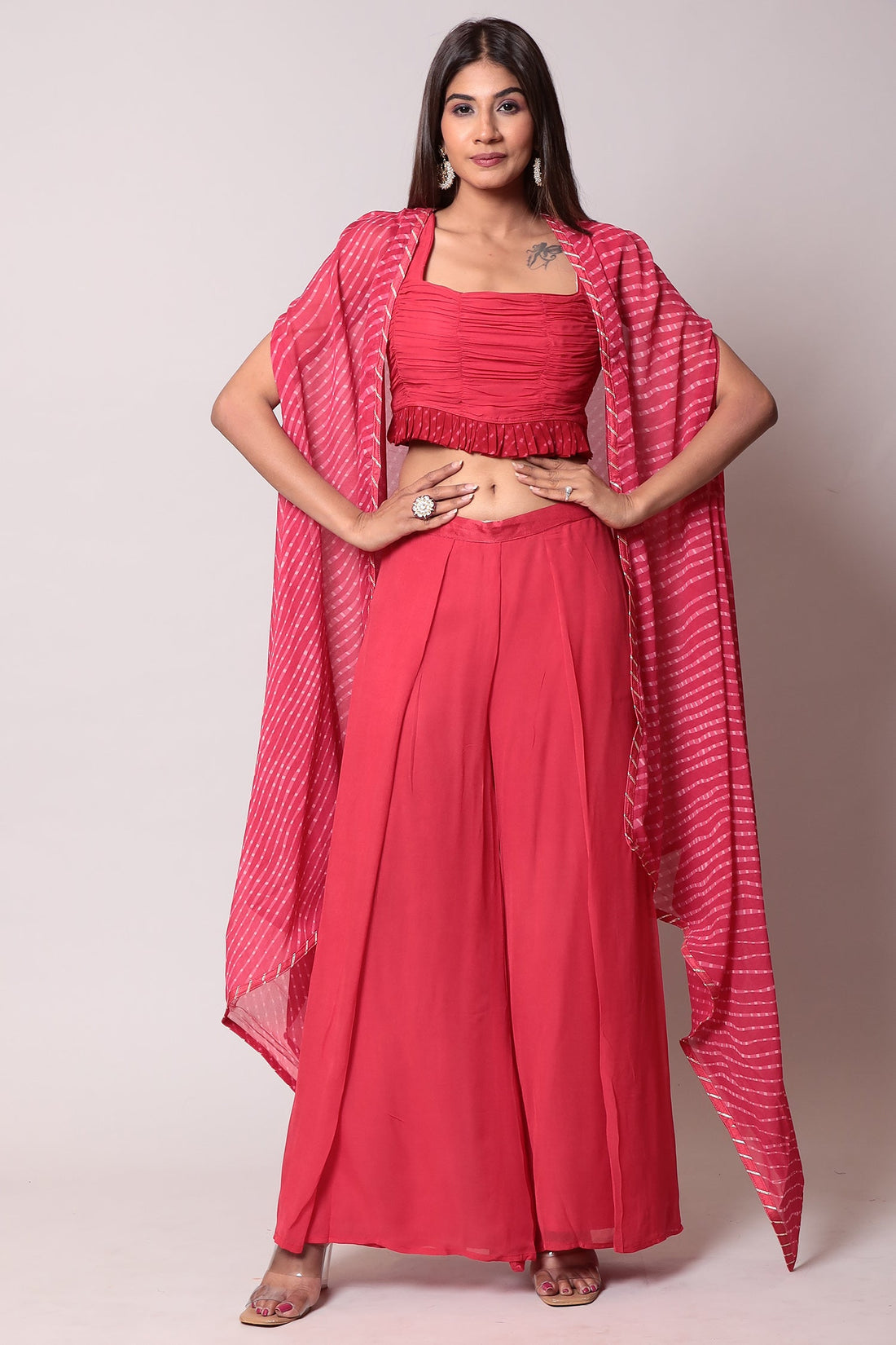 Mothra Georgette Palazzo Suit with Embroidered Cape Jacket
