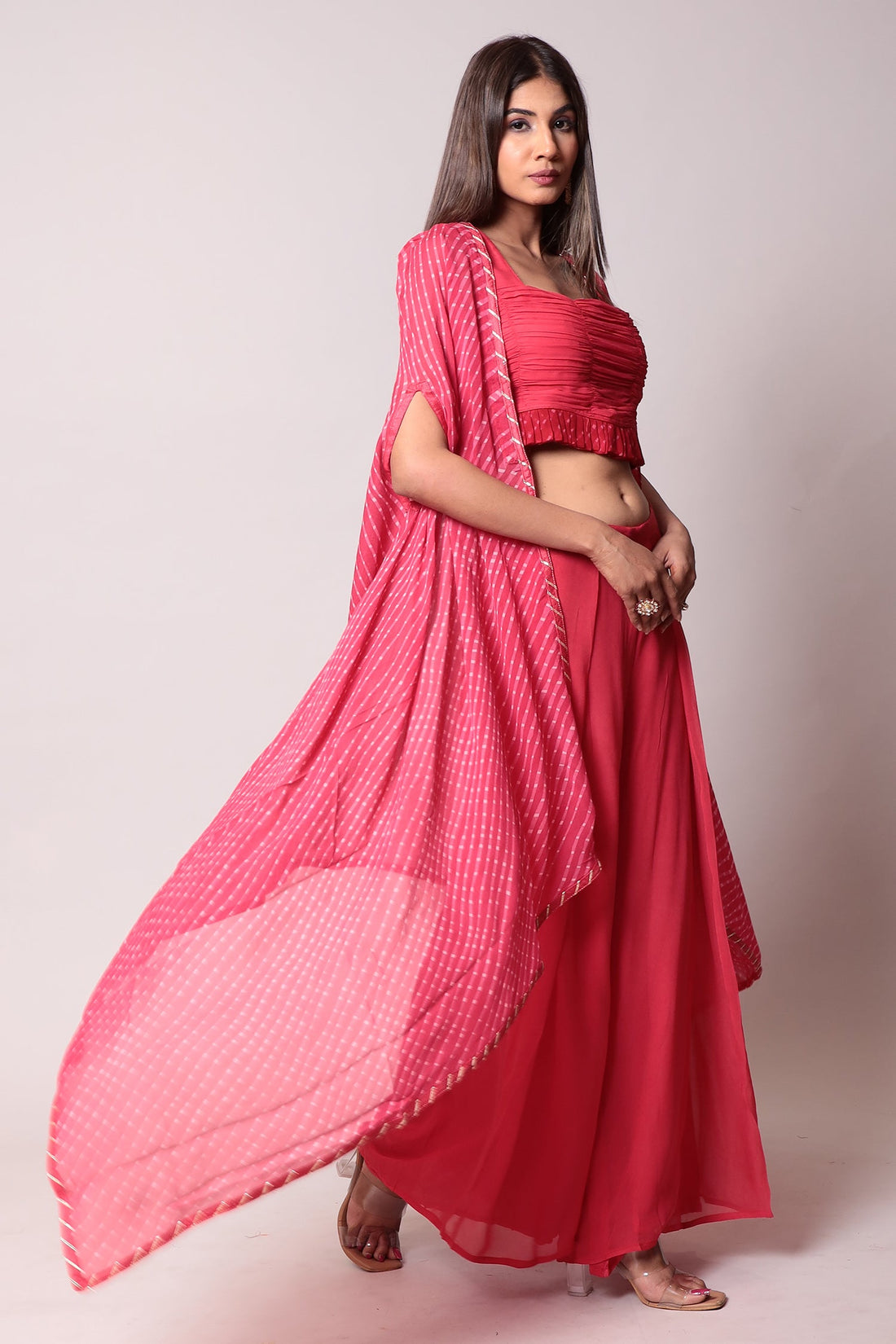 Mothra Georgette Palazzo Suit with Embroidered Cape Jacket
