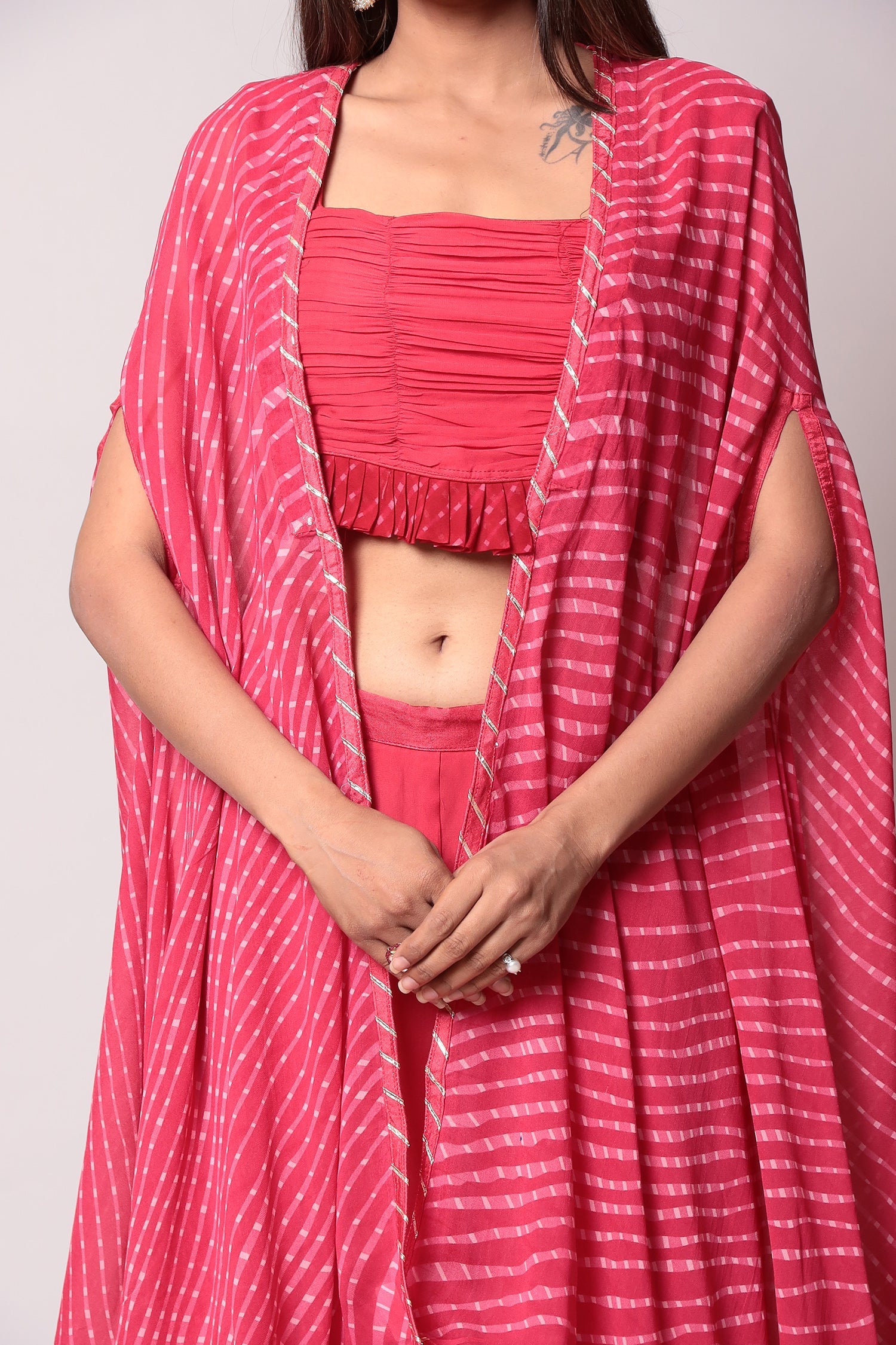 Mothra Georgette Palazzo Suit with Embroidered Cape Jacket