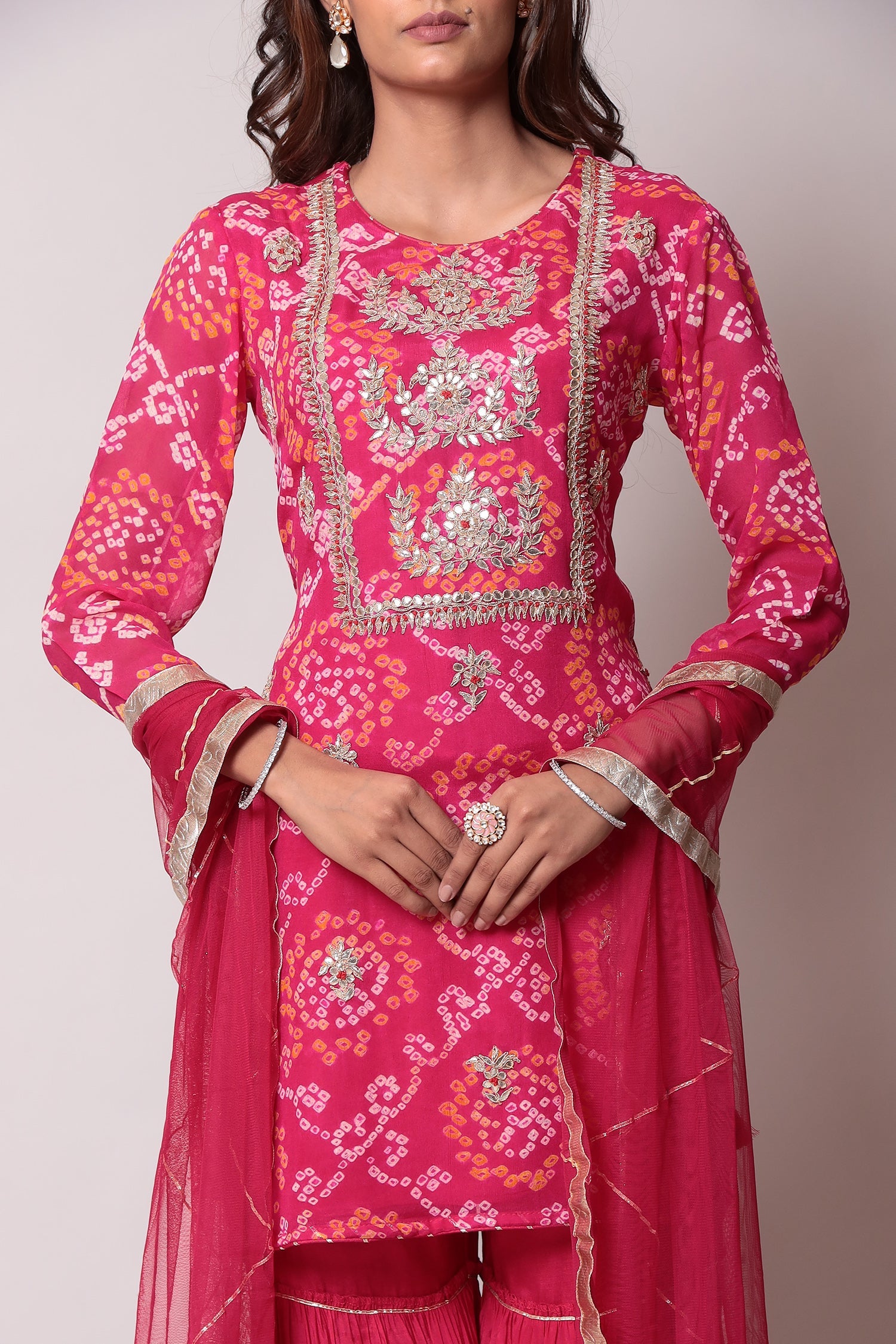 Bandhej Georgette Suit with Gota Patti work.