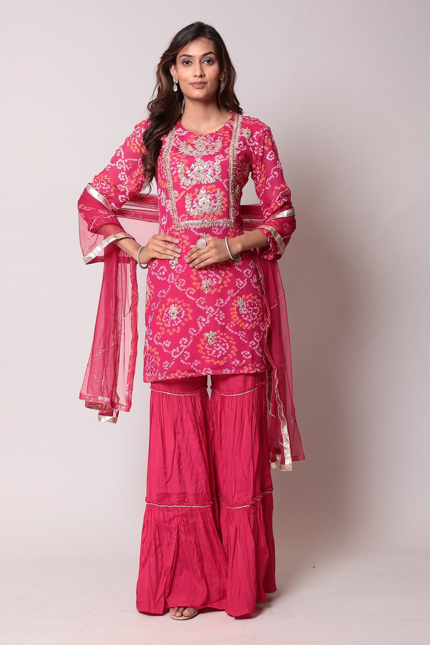Bandhej Georgette Suit with Gota Patti work.