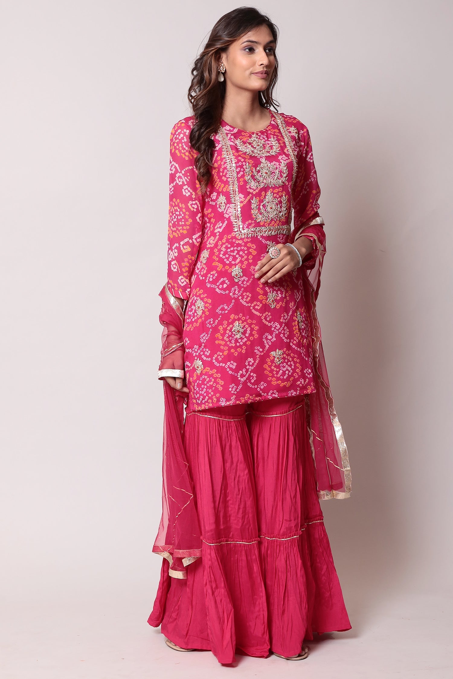 Bandhej Georgette Suit with Gota Patti work.