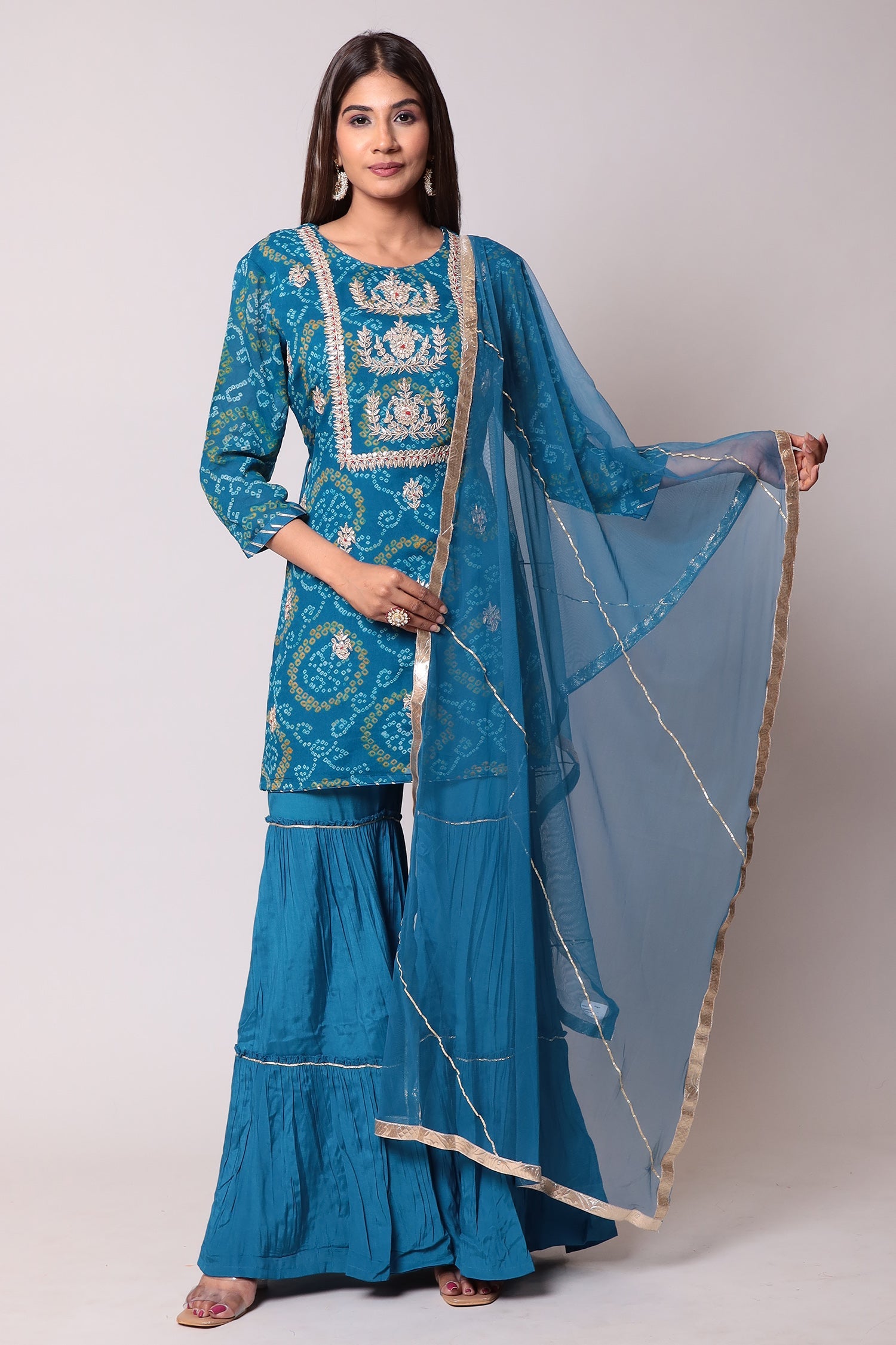 Bandhej Georgette Suit with Gota Patti work.