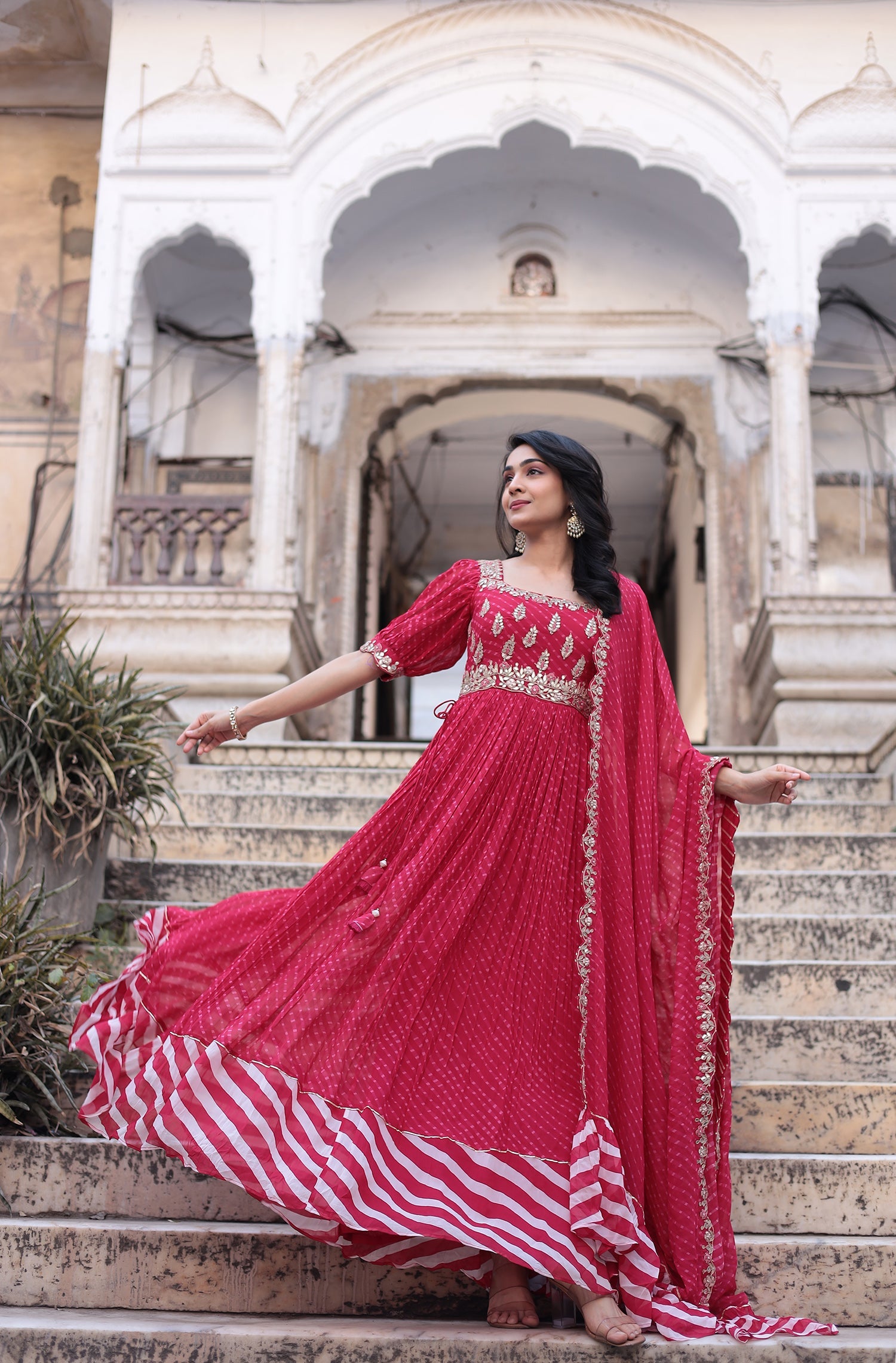 Leheriya Anarkali Georgette Suit Embroidered with Gota Patti work