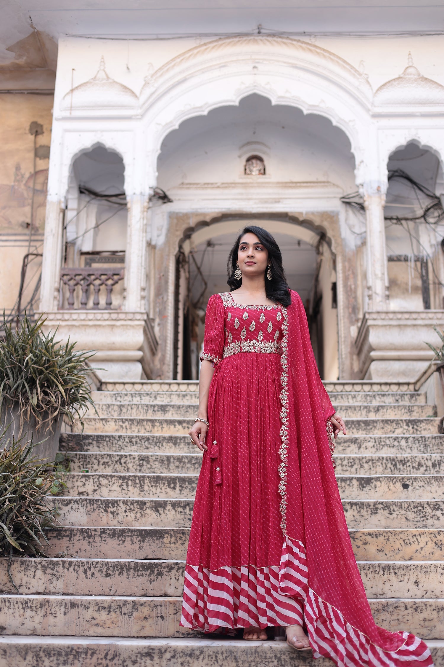 Leheriya Anarkali Georgette Suit Embroidered with Gota Patti work